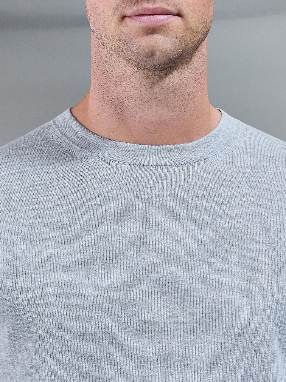 Cotton Knitted Crew Neck Sweatshirt in Marl Grey - Image 4