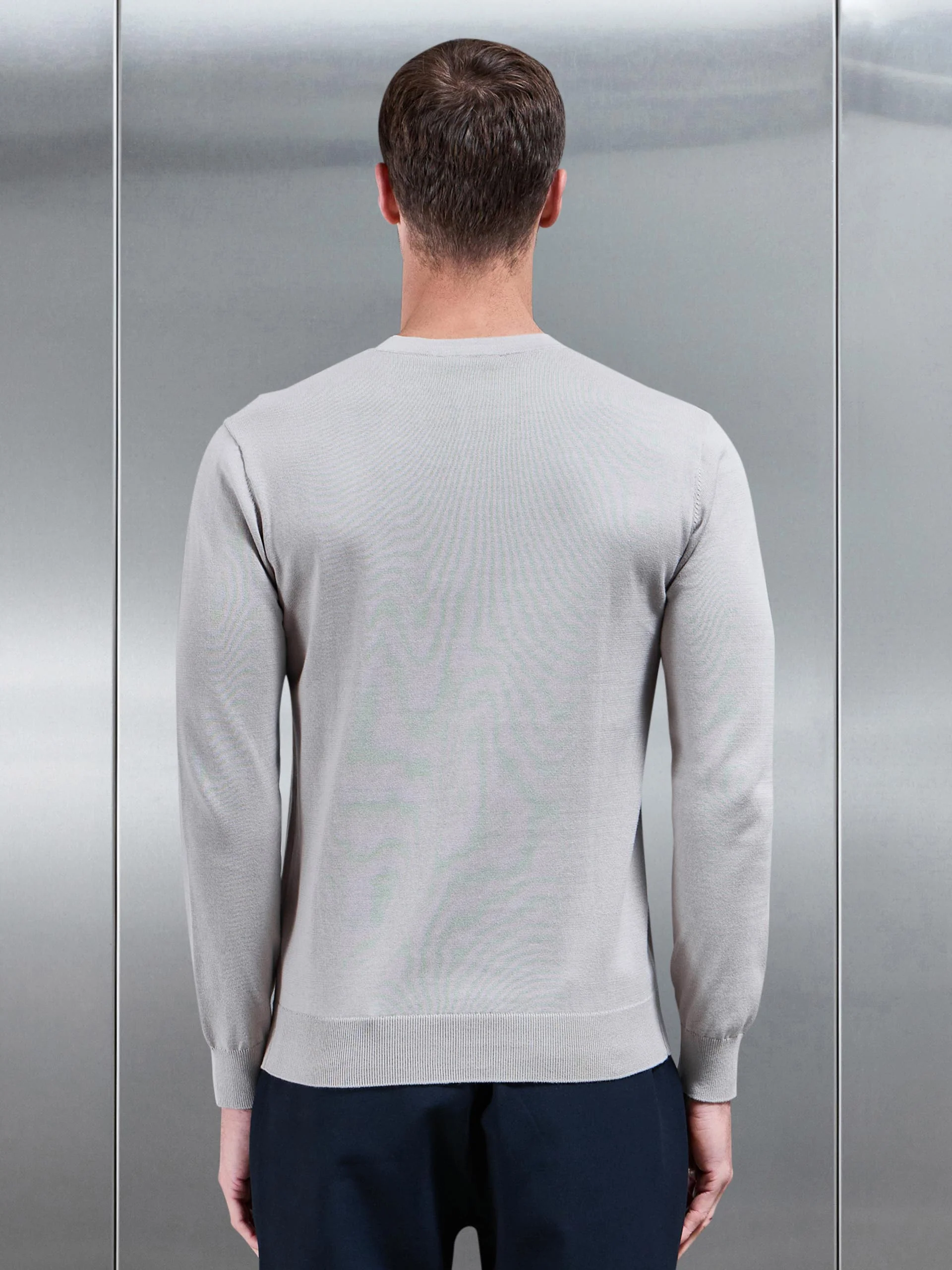 Cotton Knitted Crew Neck Sweatshirt in Stone - Image 3