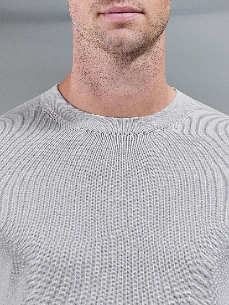 Cotton Knitted Crew Neck Sweatshirt in Stone - Image 4