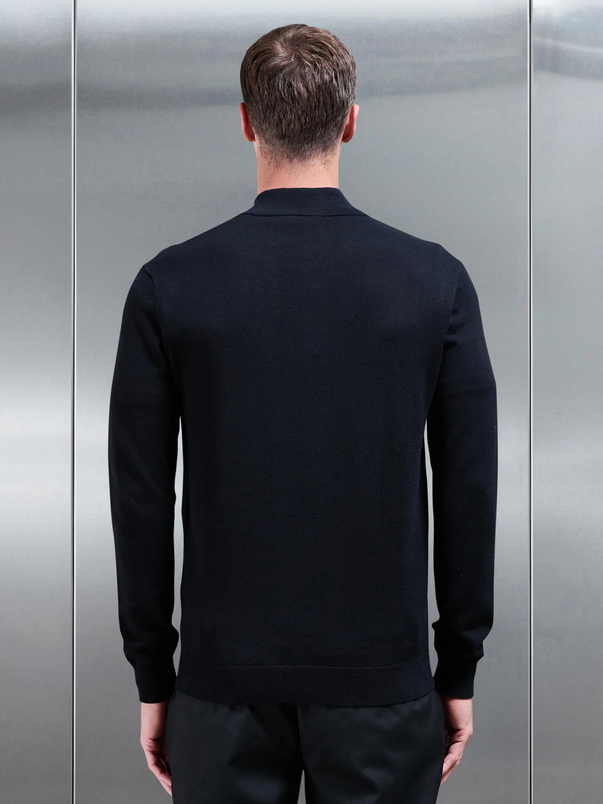 Cotton Knitted Half Zip Funnel Neck Jumper in Black - Image 4