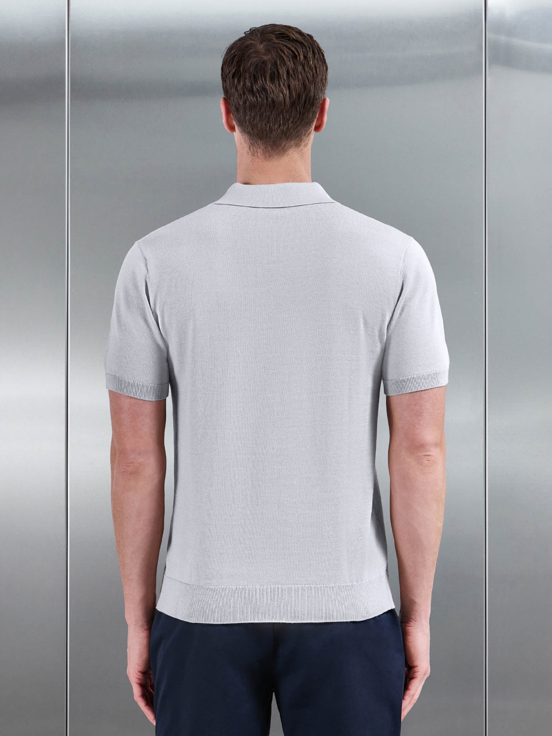 Cotton Knitted Revere Collar Polo Shirt in Stone - Image 3