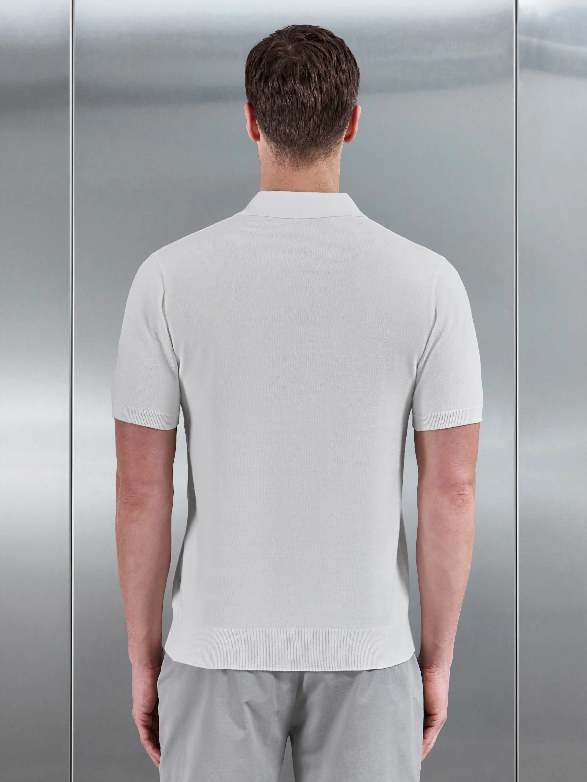 Cotton Knitted Revere Collar Polo Shirt in White - Image 3