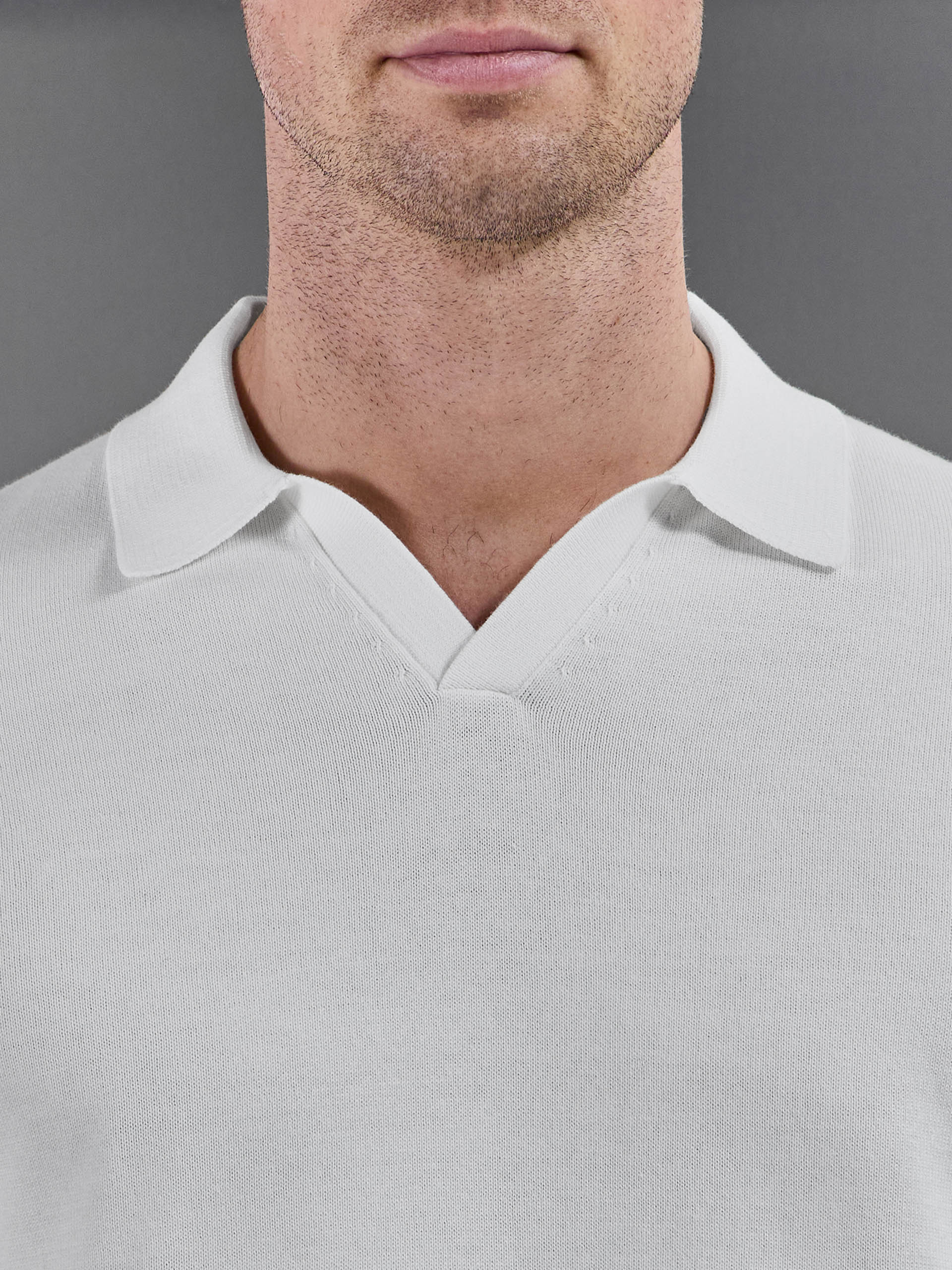 Cotton Knitted Revere Collar Polo Shirt in White - Image 4