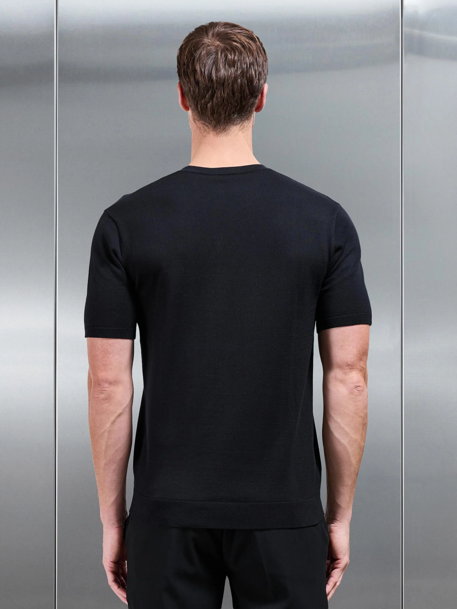 Cotton Knitted T-Shirt in Black - Image 3