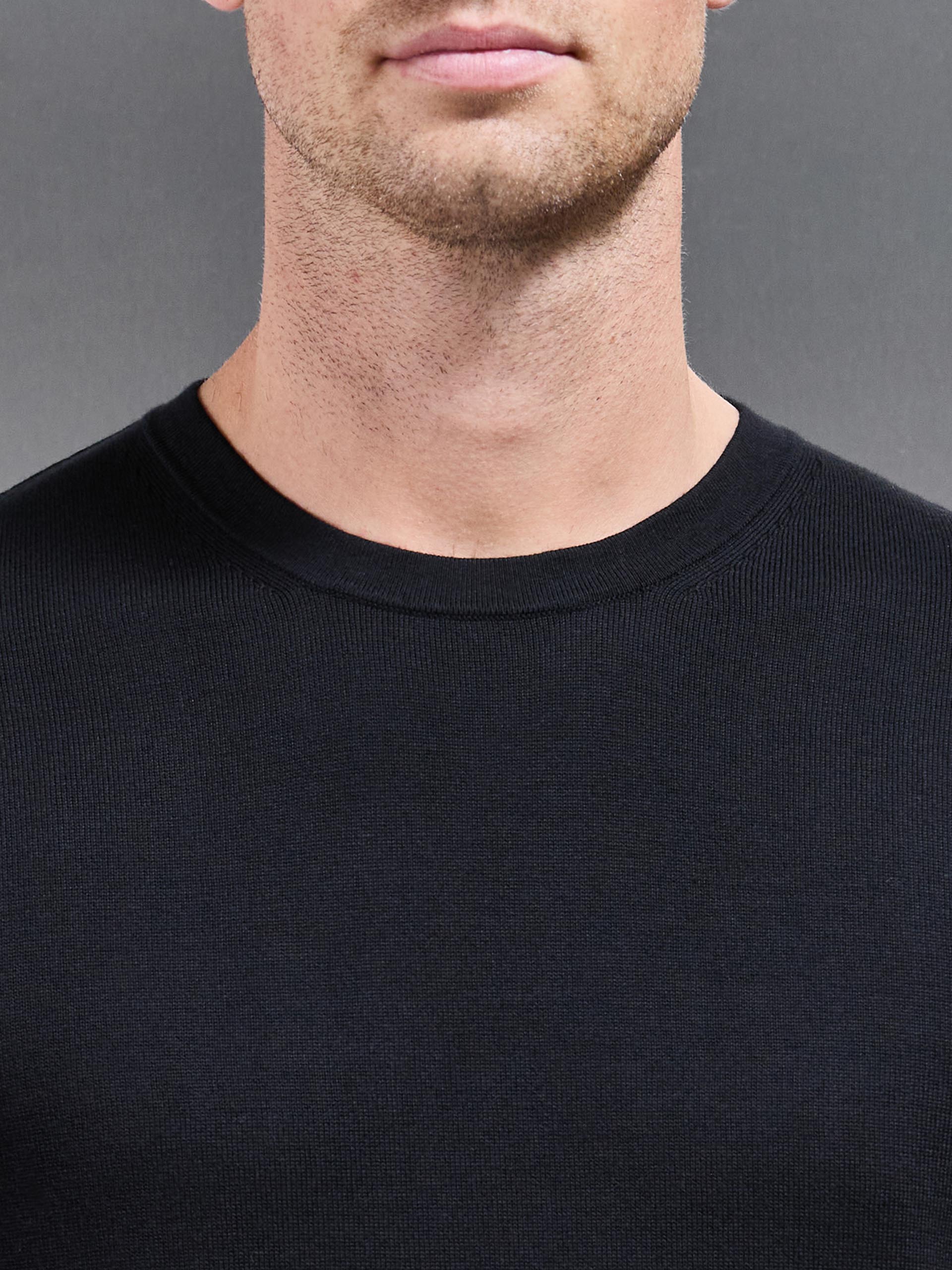 Cotton Knitted T-Shirt in Black - Image 4