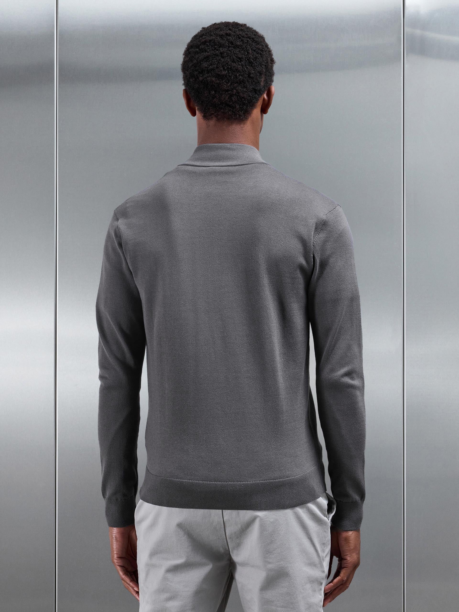 Cotton Knitted Zip Through Jacket in Grey - Image 3