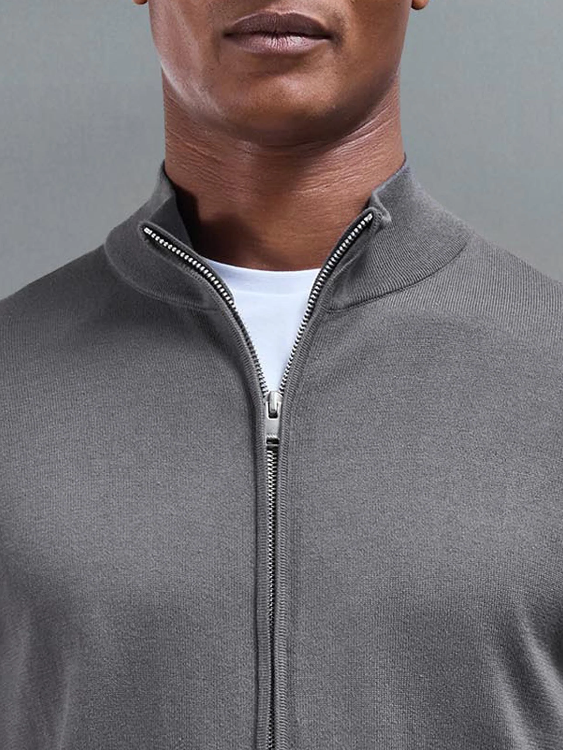 Cotton Knitted Zip Through Jacket in Grey - Image 4
