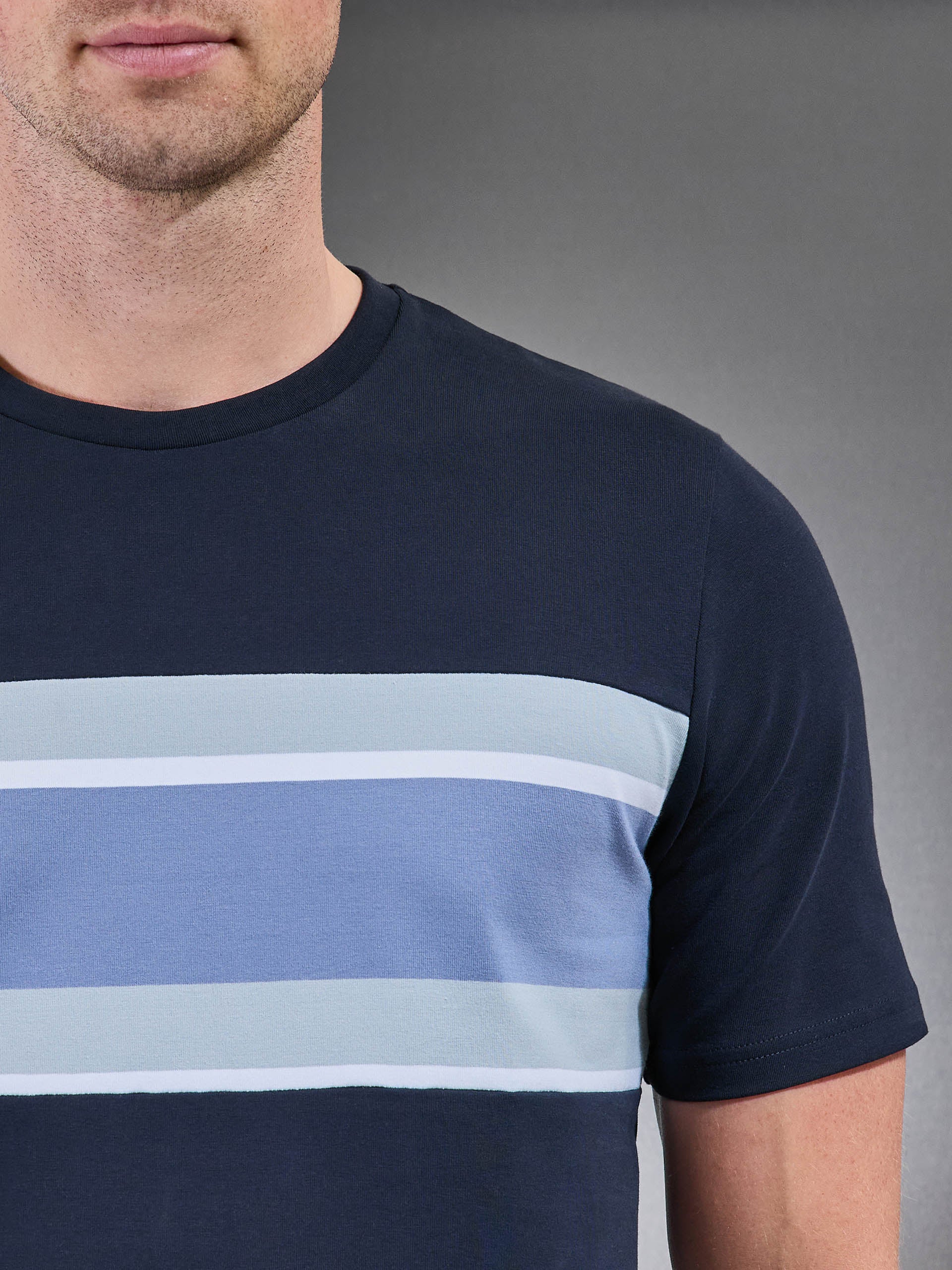 Cotton Stretch Colour Block T-Shirt in Navy - Image 4