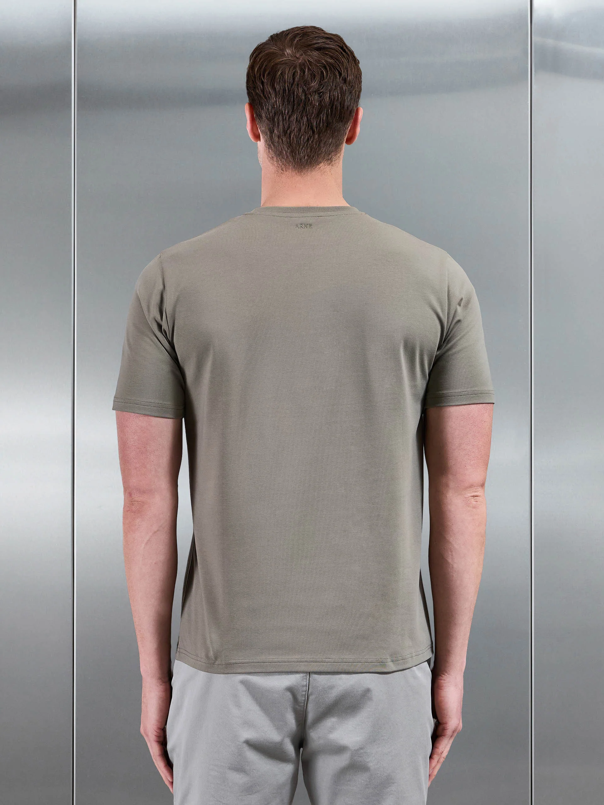 Cotton Stretch Colour Block T-Shirt in Sage - Image 3