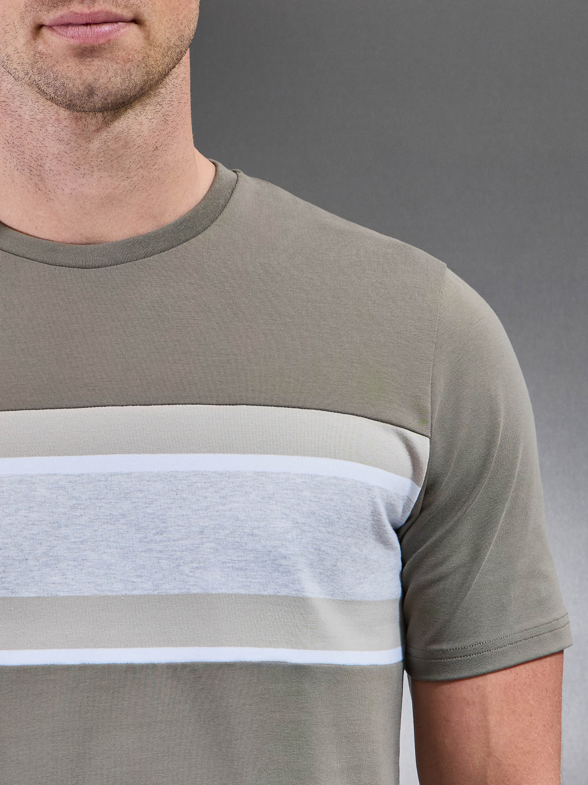 Cotton Stretch Colour Block T-Shirt in Sage - Image 4