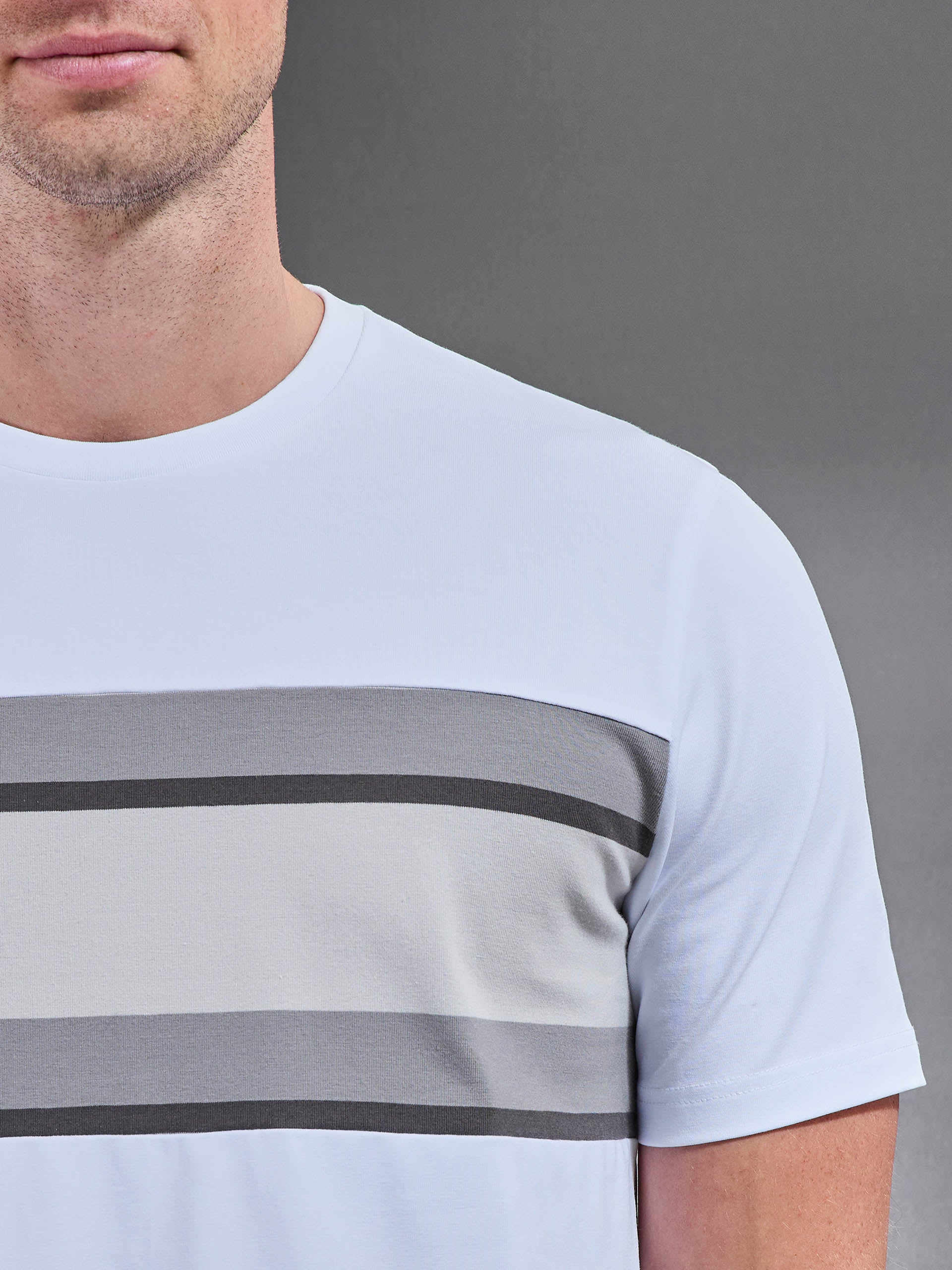 Cotton Stretch Colour Block T-Shirt in White - Image 4