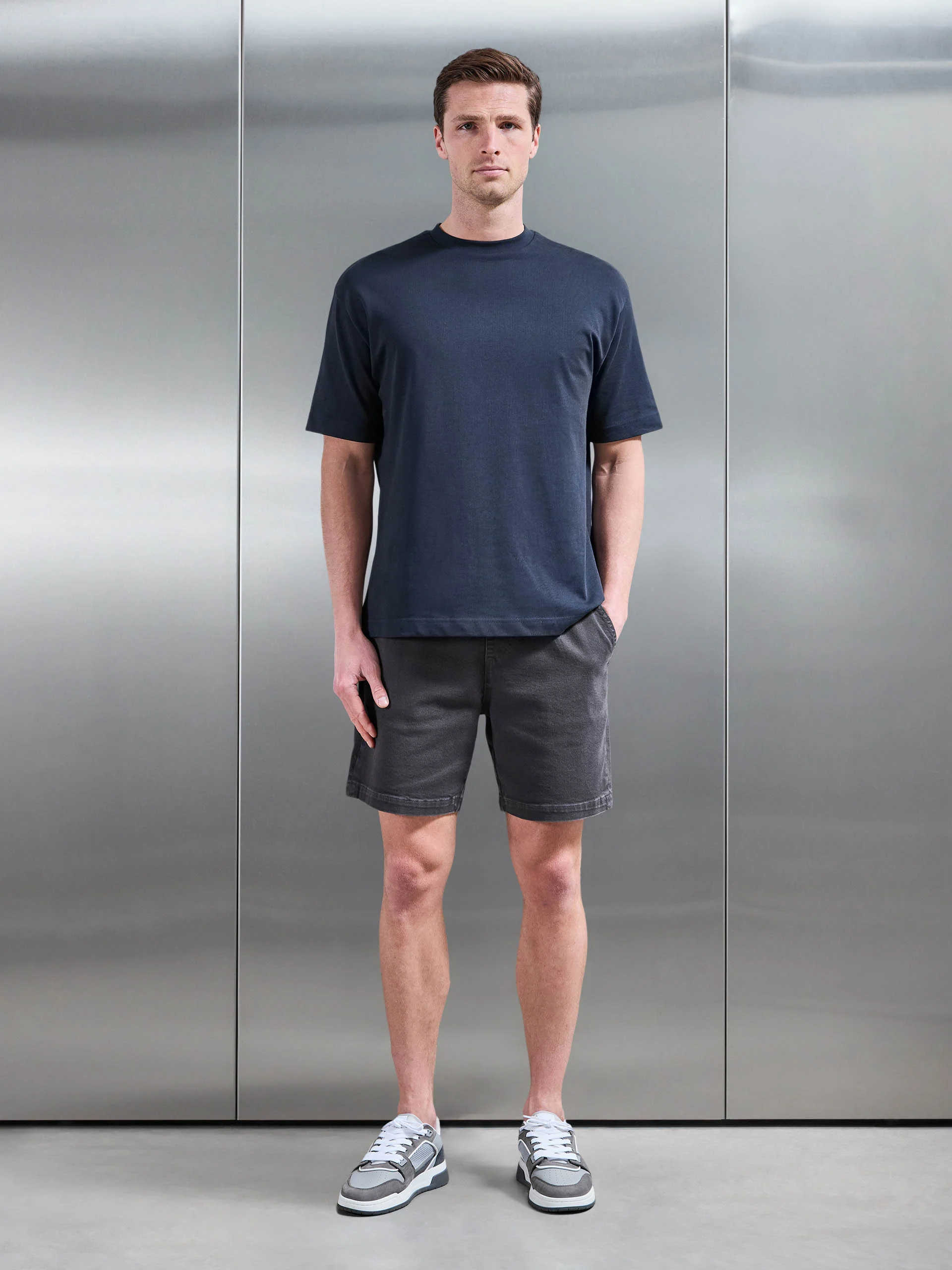 Cotton Twill Stretch Short in Grey - Image 2