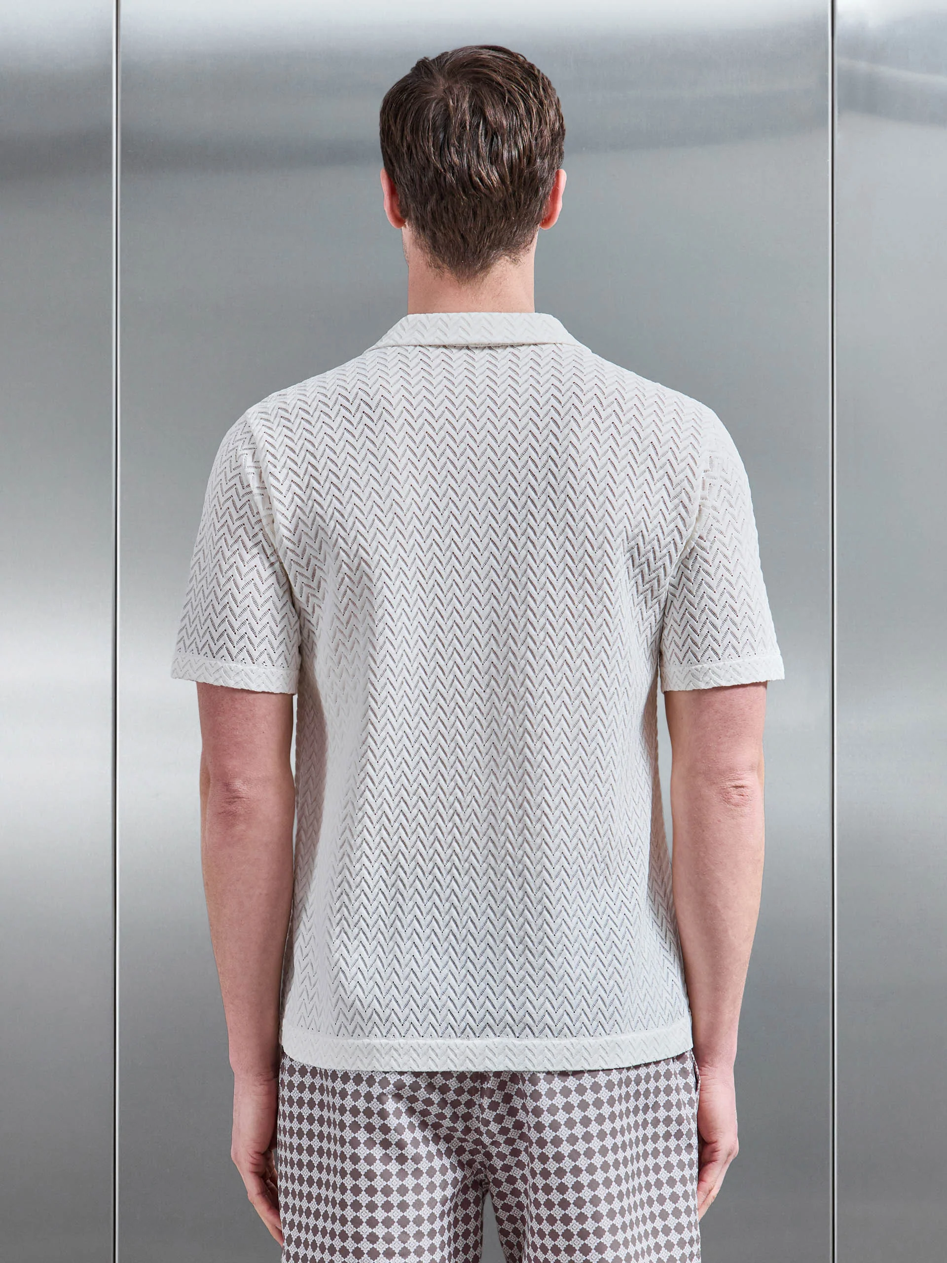 Crochet Revere Collar Shirt in Ecru - Image 3