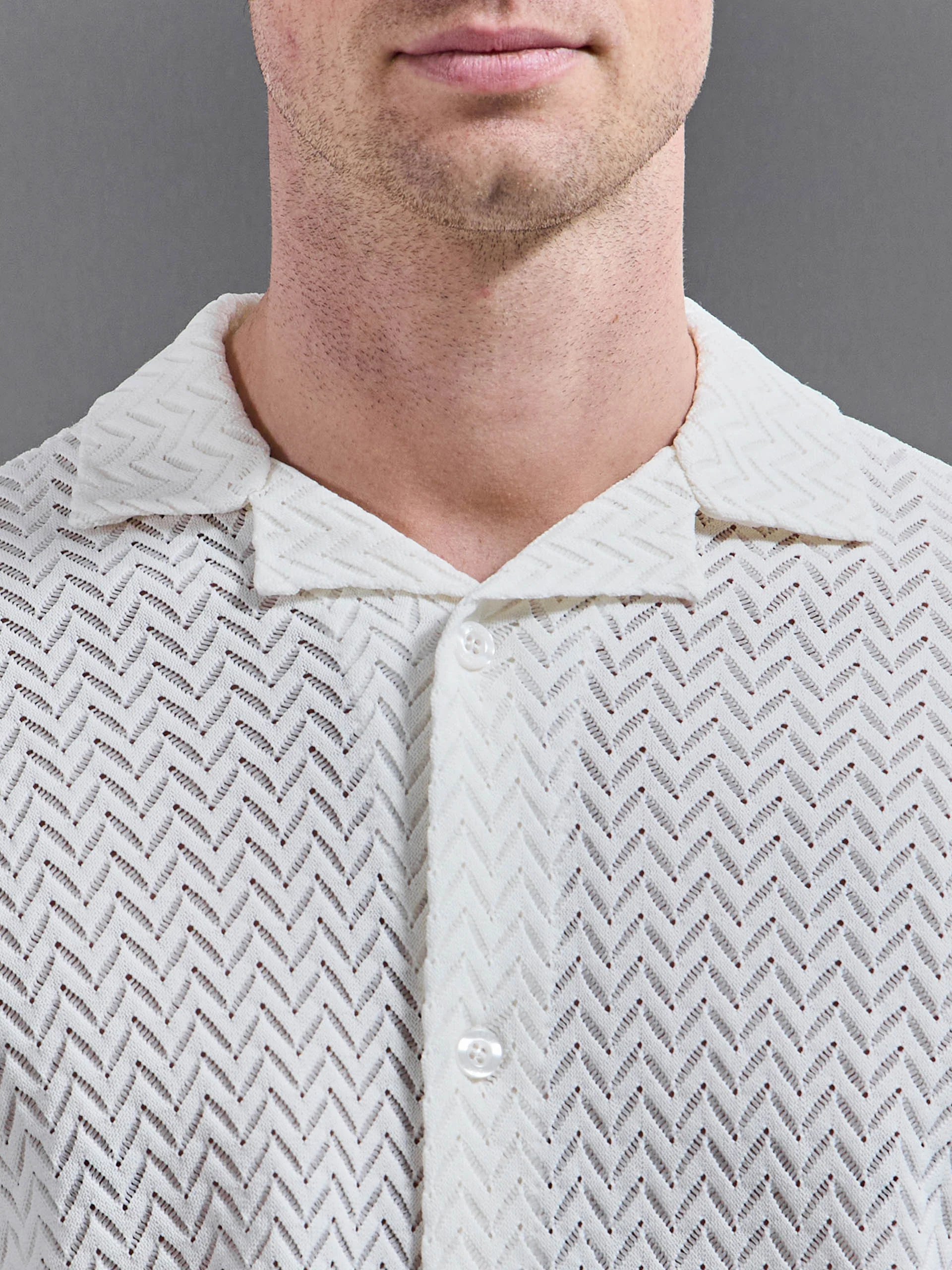 Crochet Revere Collar Shirt in Ecru - Image 4