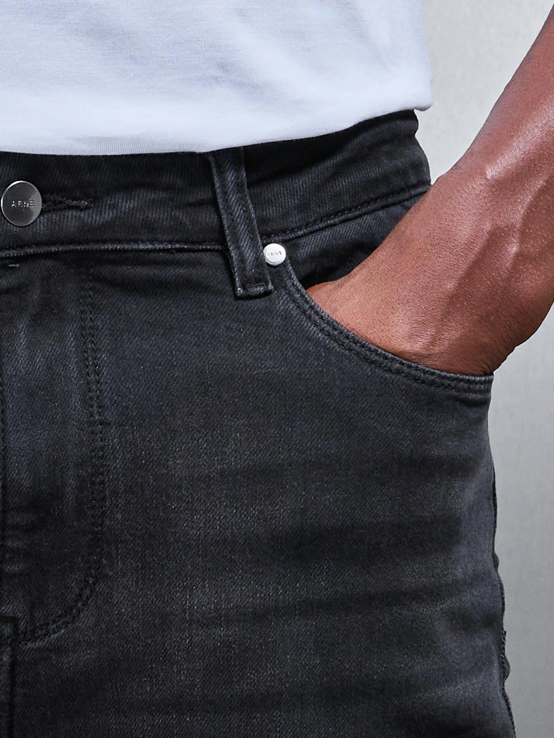 Distressed Denim Jeans in Black Wash - Image 5