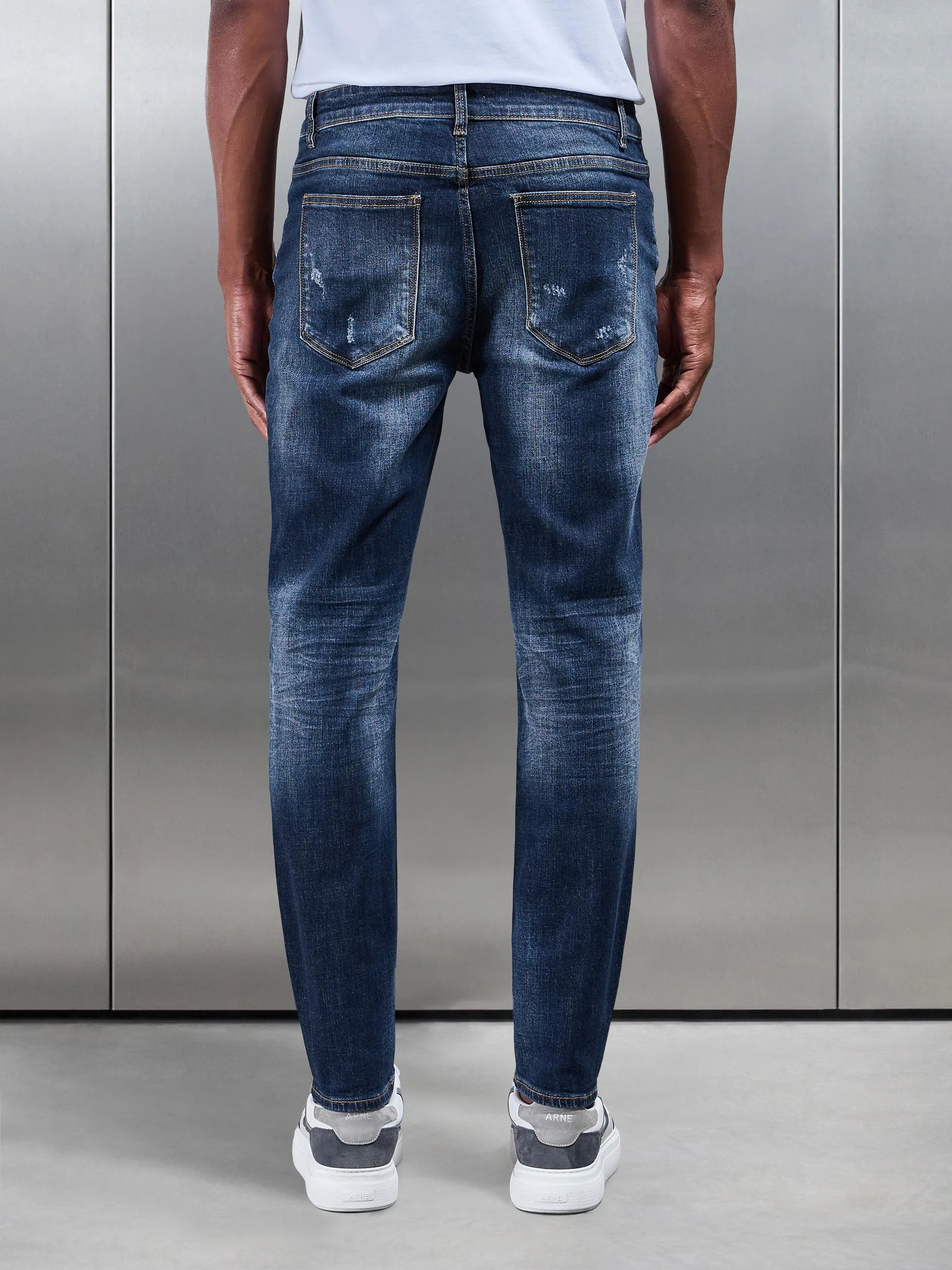 Distressed Denim Jeans in Dark Wash - Image 3