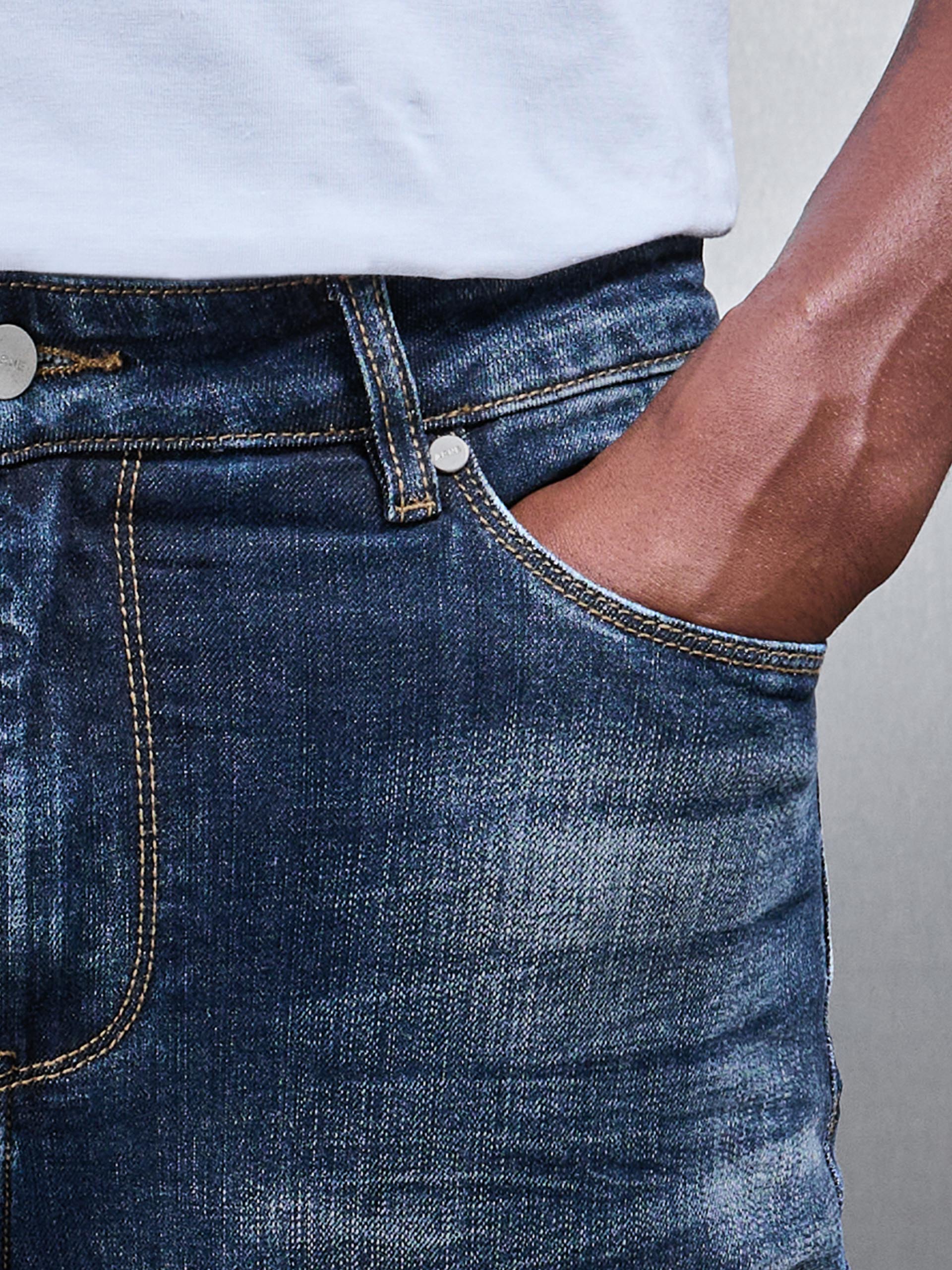 Distressed Denim Jeans in Dark Wash - Image 5