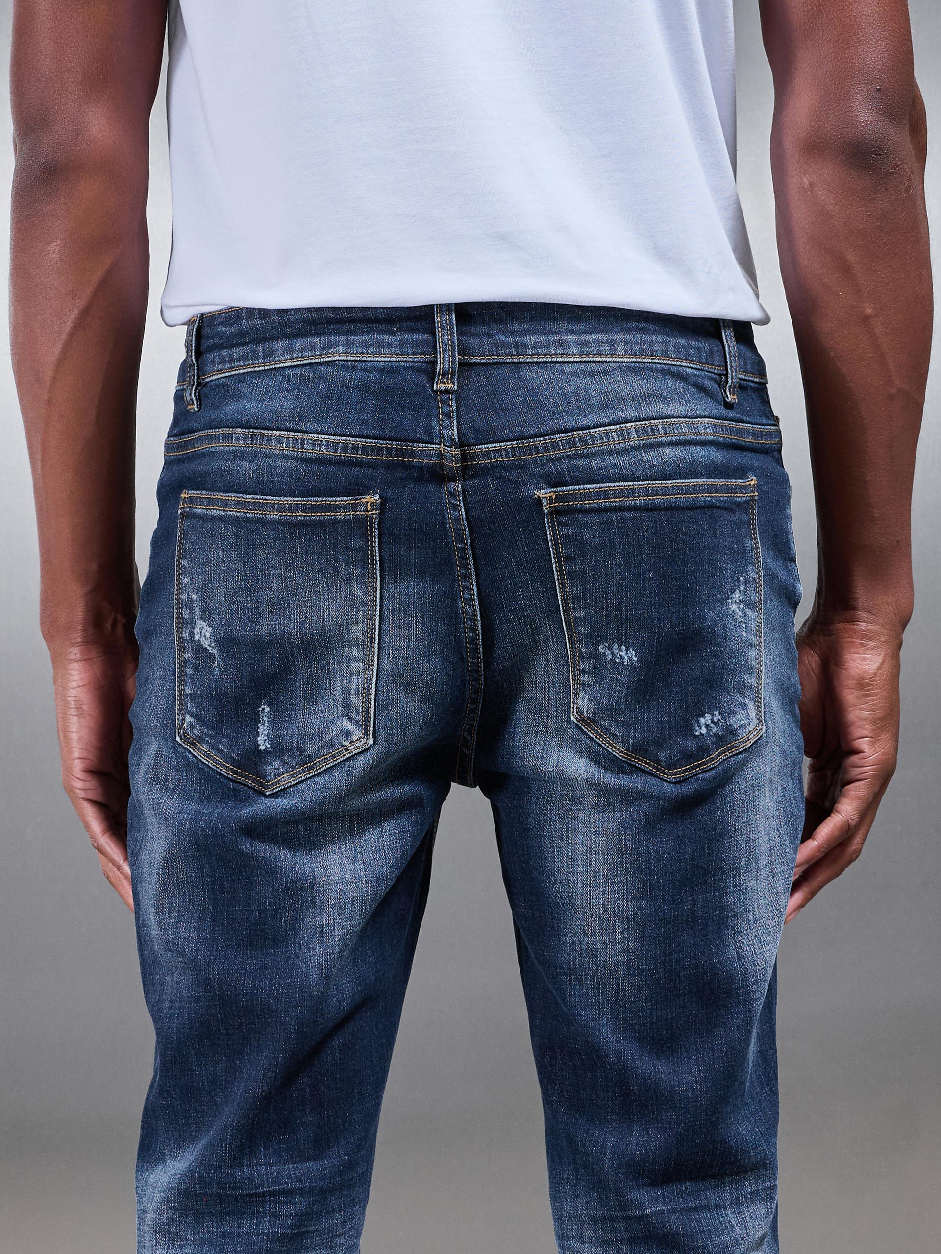 Distressed Denim Jeans in Dark Wash - Image 6