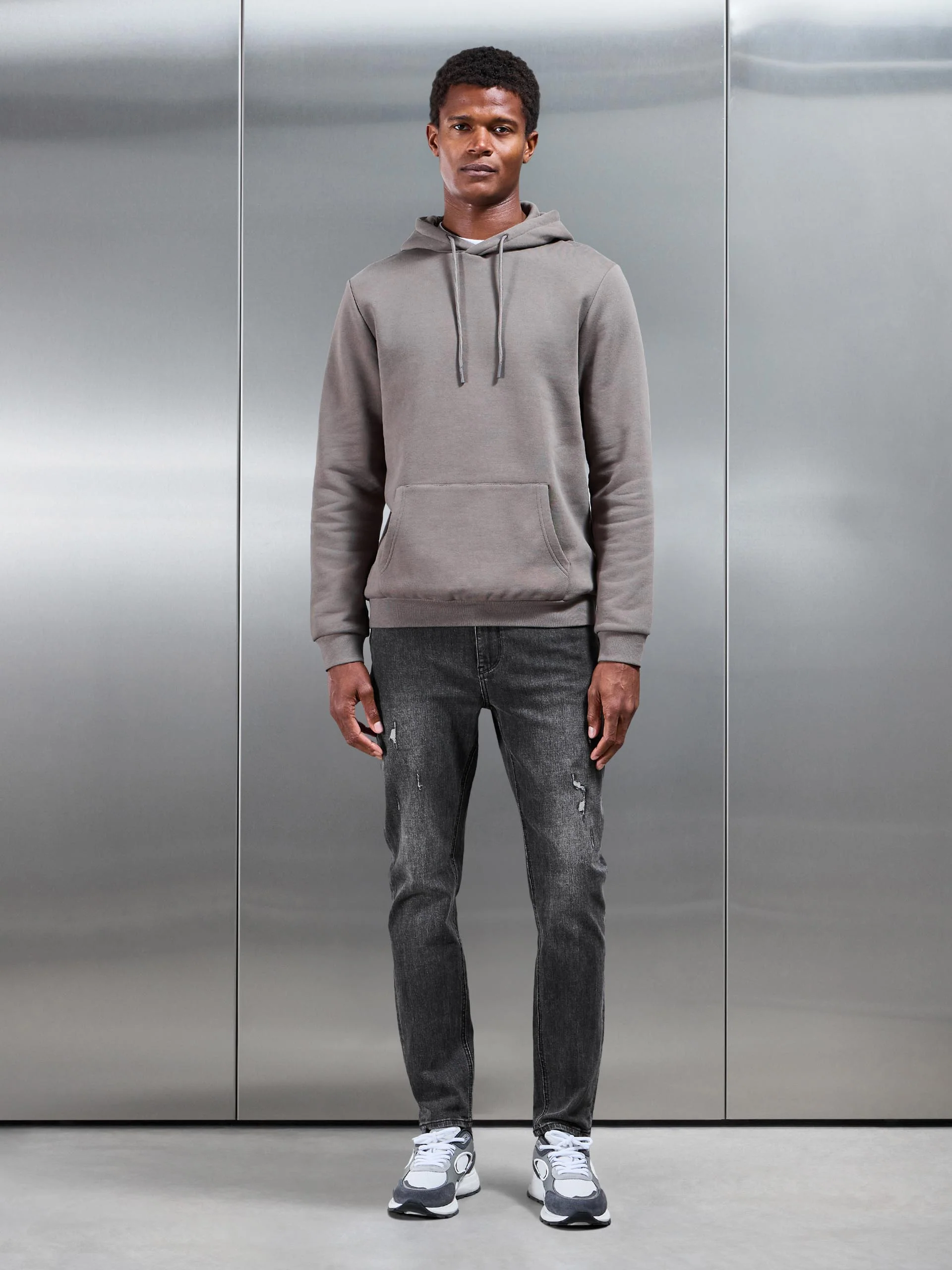 Distressed Denim Jeans in Grey Wash - Image 2