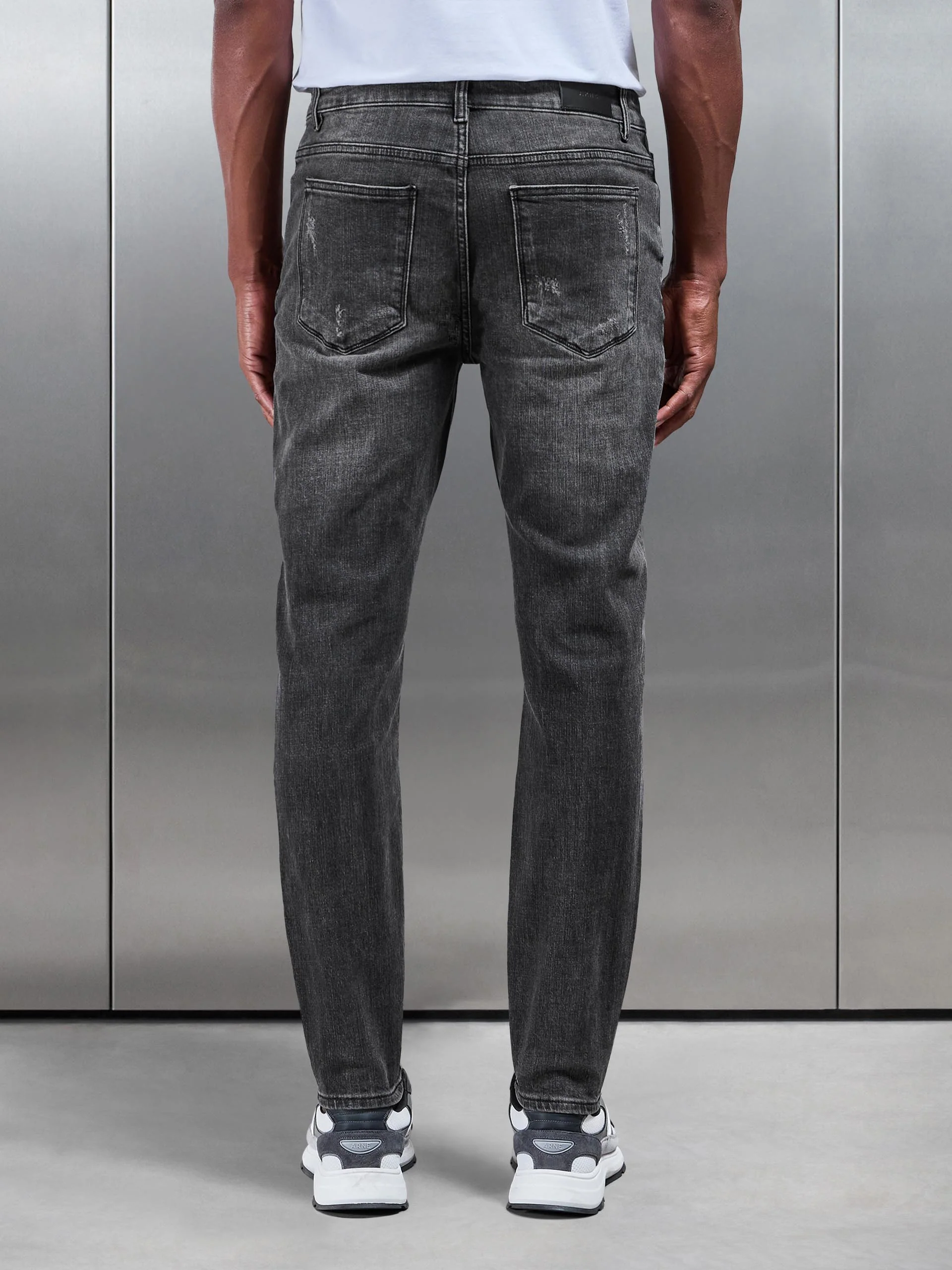 Distressed Denim Jeans in Grey Wash - Image 3