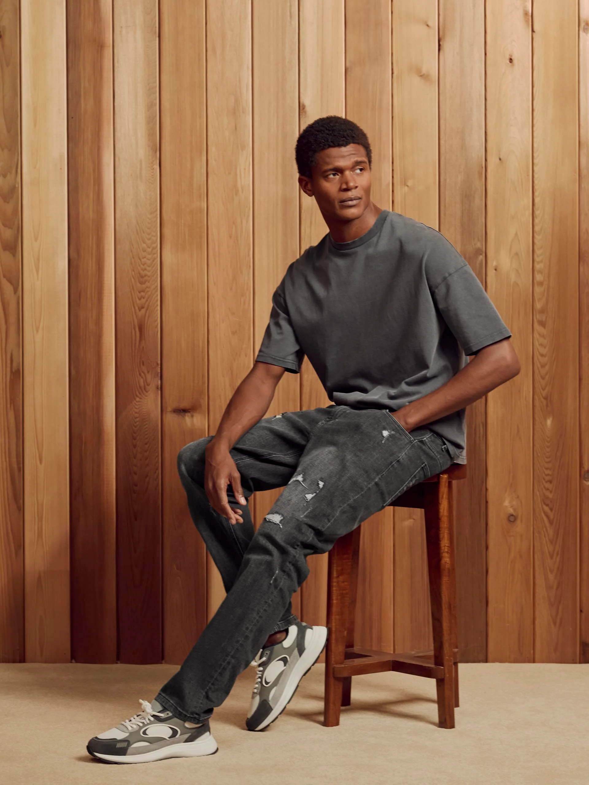 Distressed Straight Leg Denim Jeans in Grey Wash - Image 2