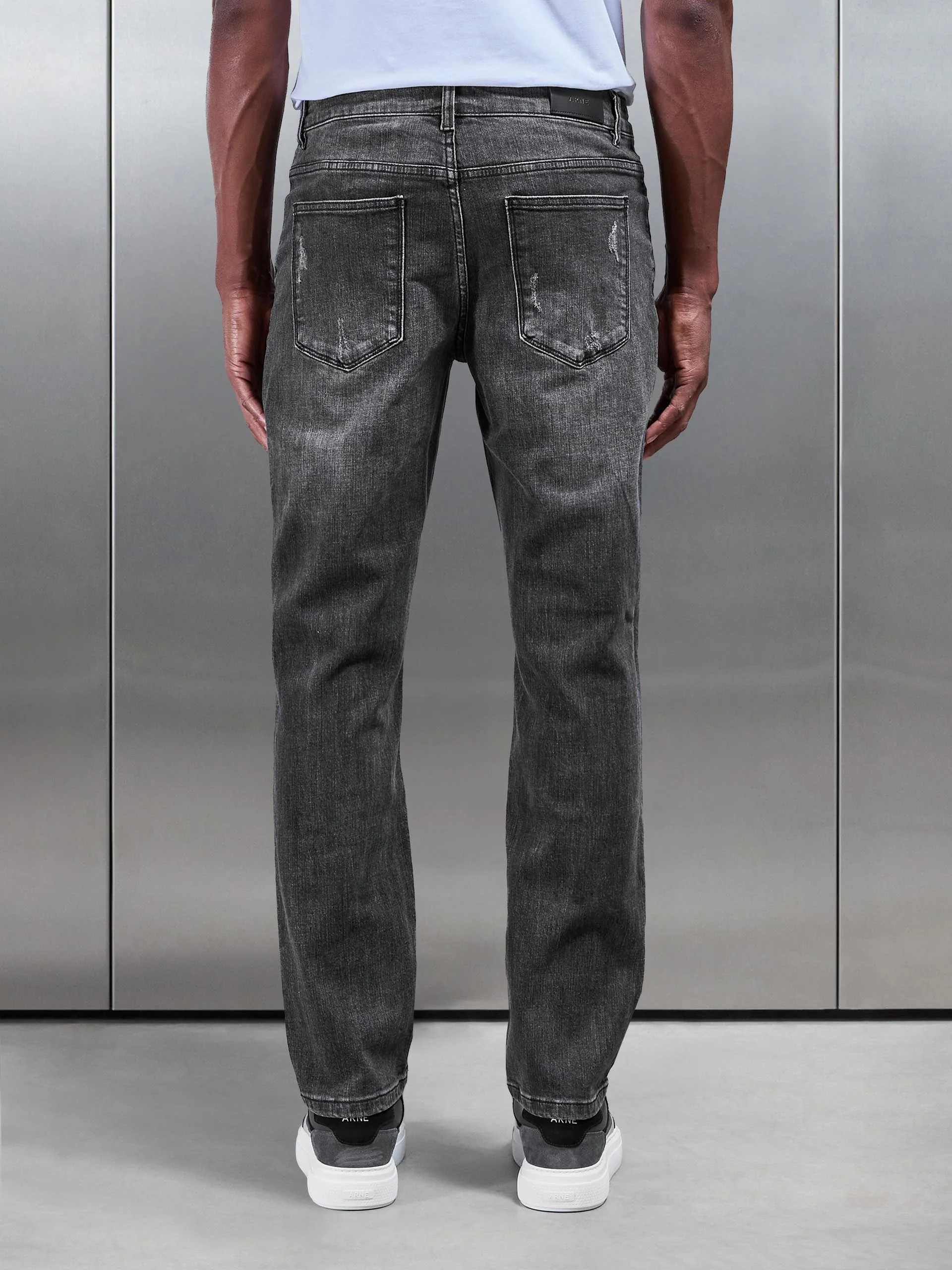 Distressed Straight Leg Denim Jeans in Grey Wash - Image 4