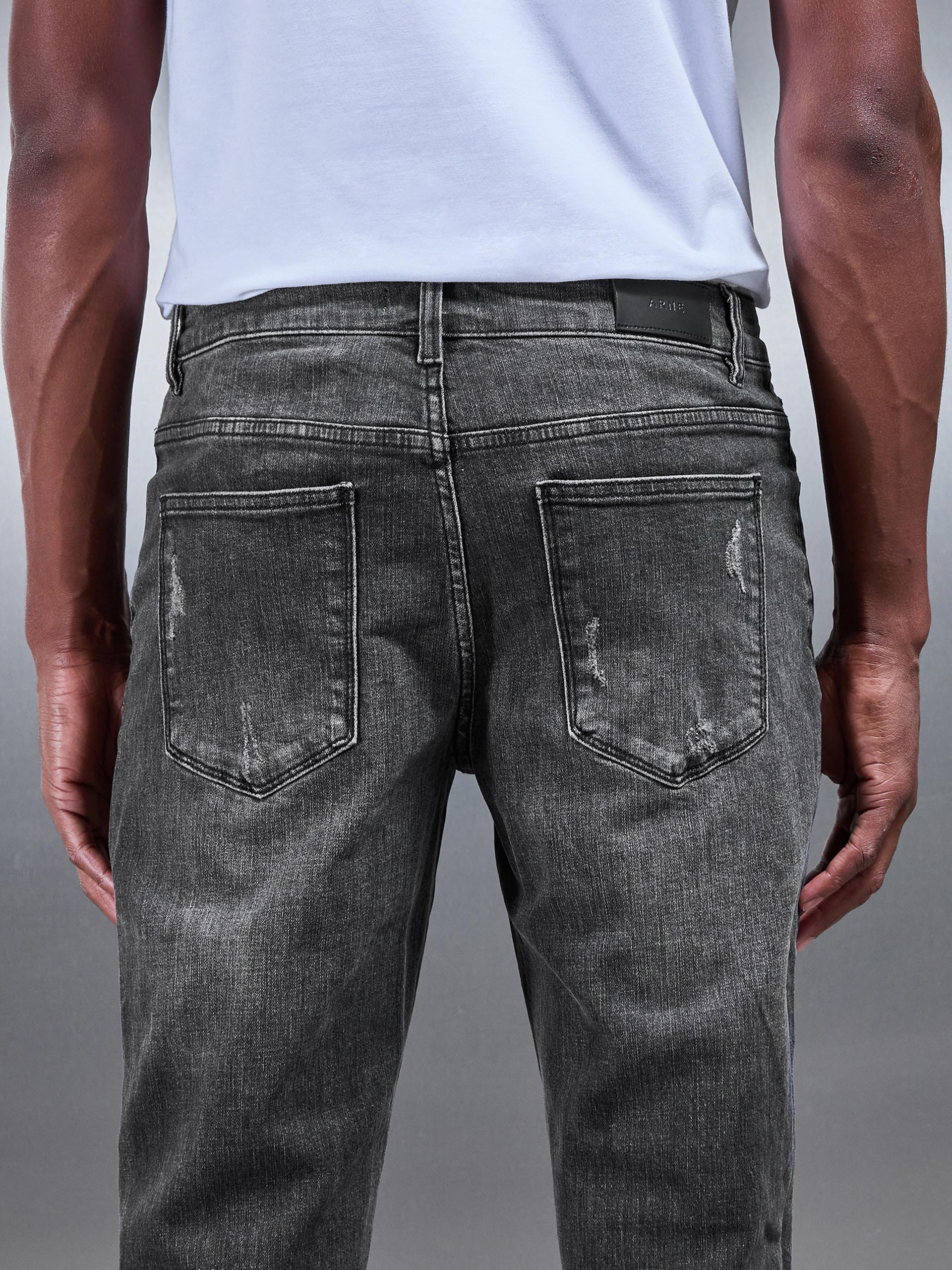 Distressed Straight Leg Denim Jeans in Grey Wash - Image 6
