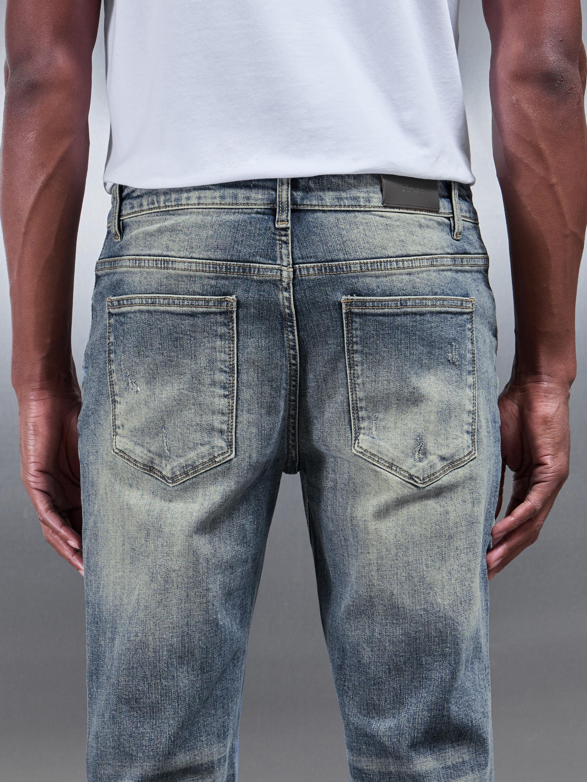 Distressed Straight Leg Denim Jeans in Sand Wash - Image 5
