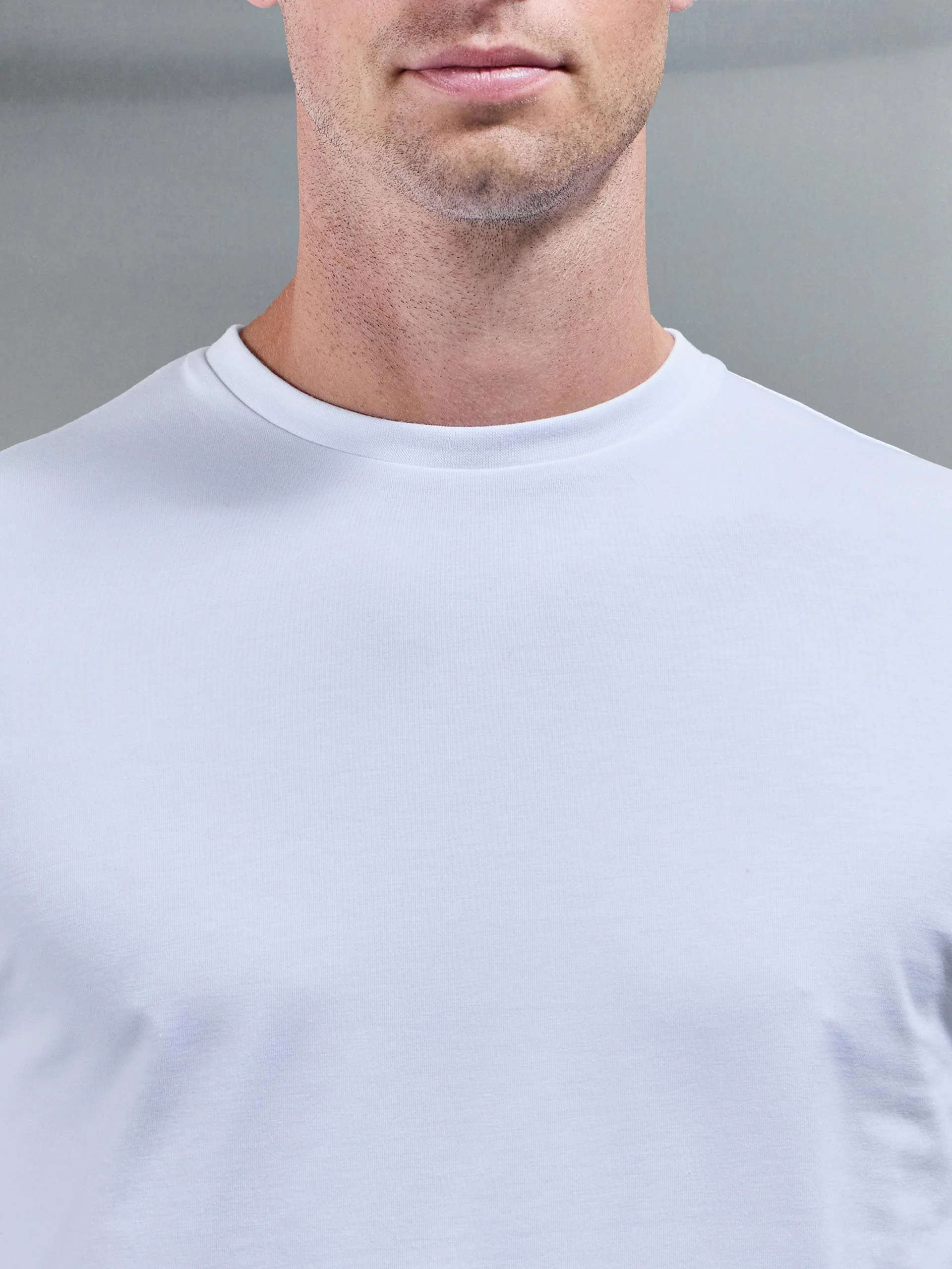 Essential Cotton Stretch Long Sleeve Slim T-Shirt in White - Image 3
