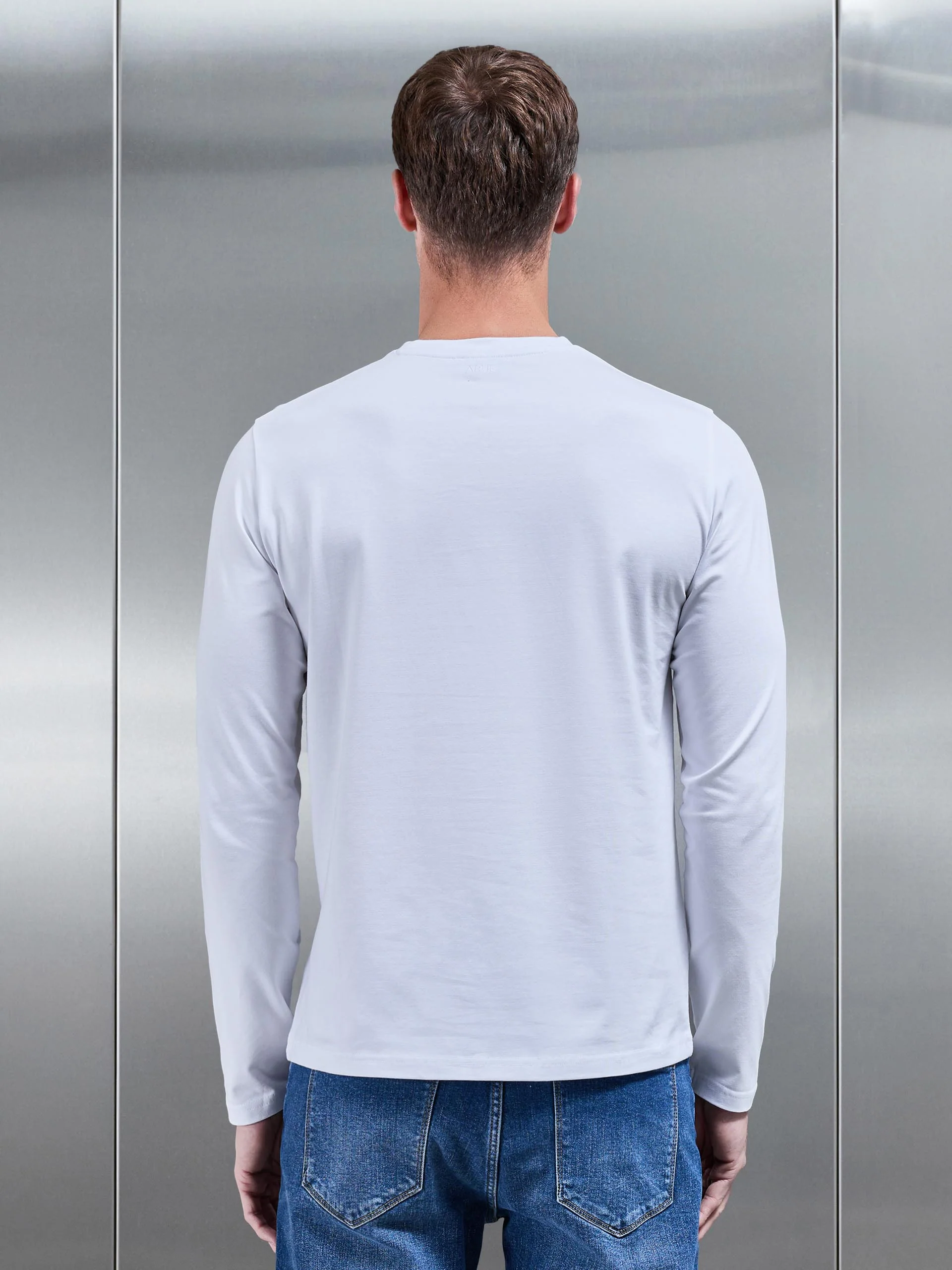 Essential Cotton Stretch Long Sleeve Slim T-Shirt in White - Image 4