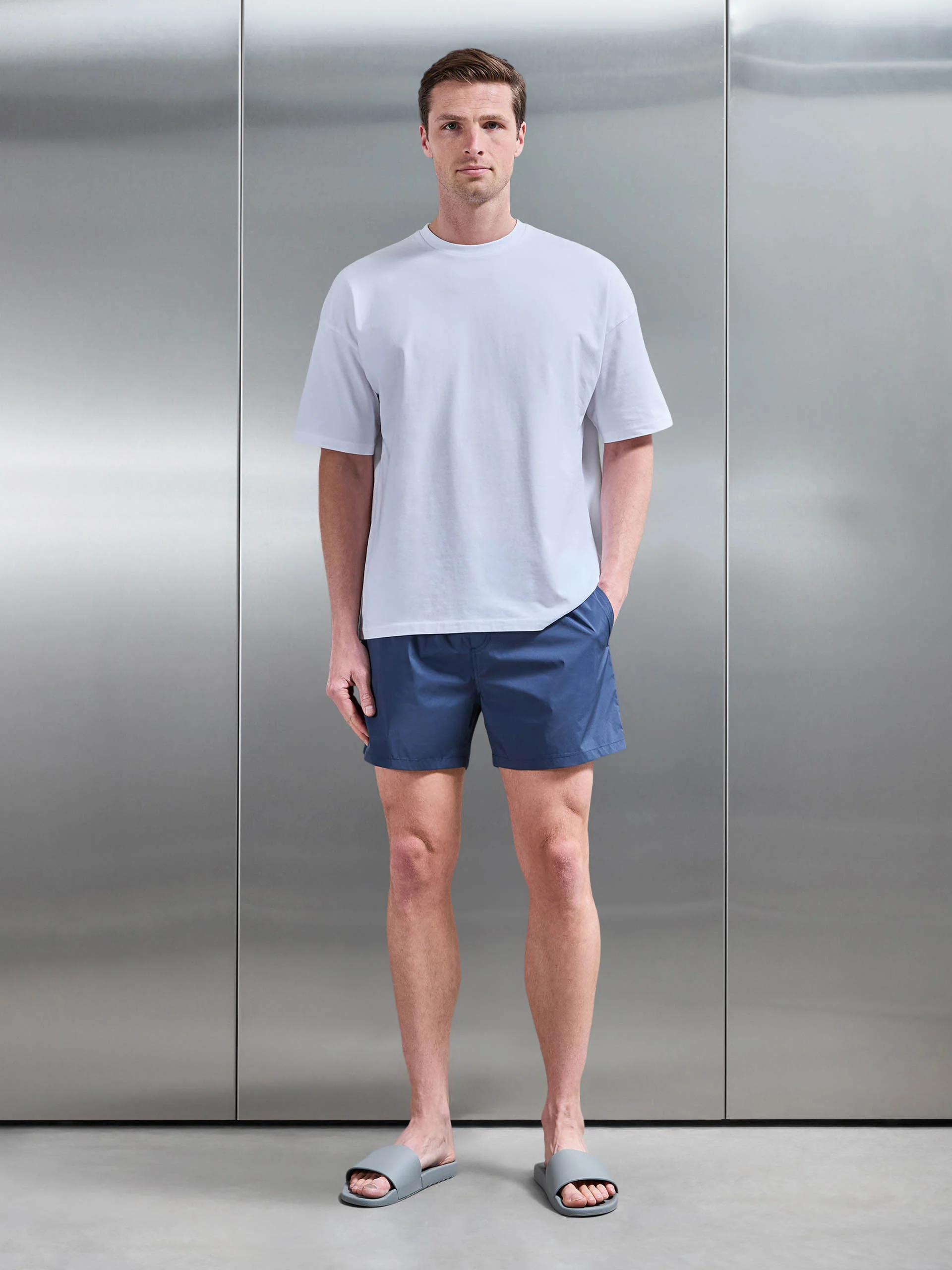 Essential Drawstring Shell Swim Short in Steel Blue - Image 2