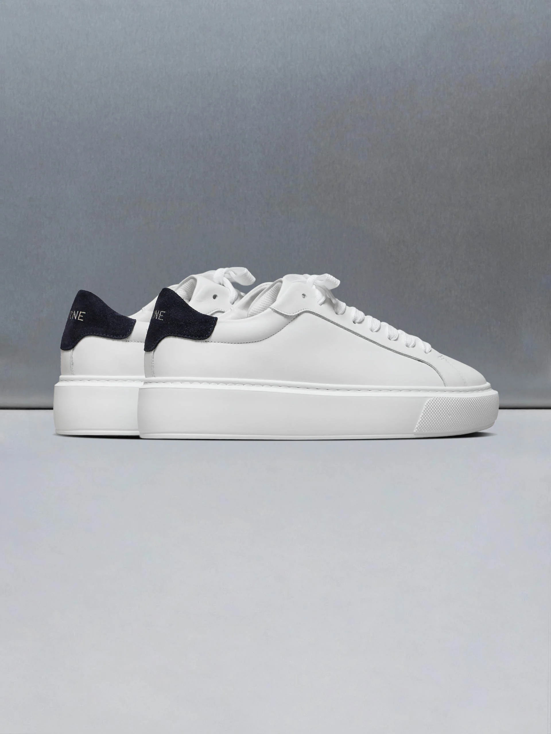 Essential Leather Trainer in White Navy - Image 4
