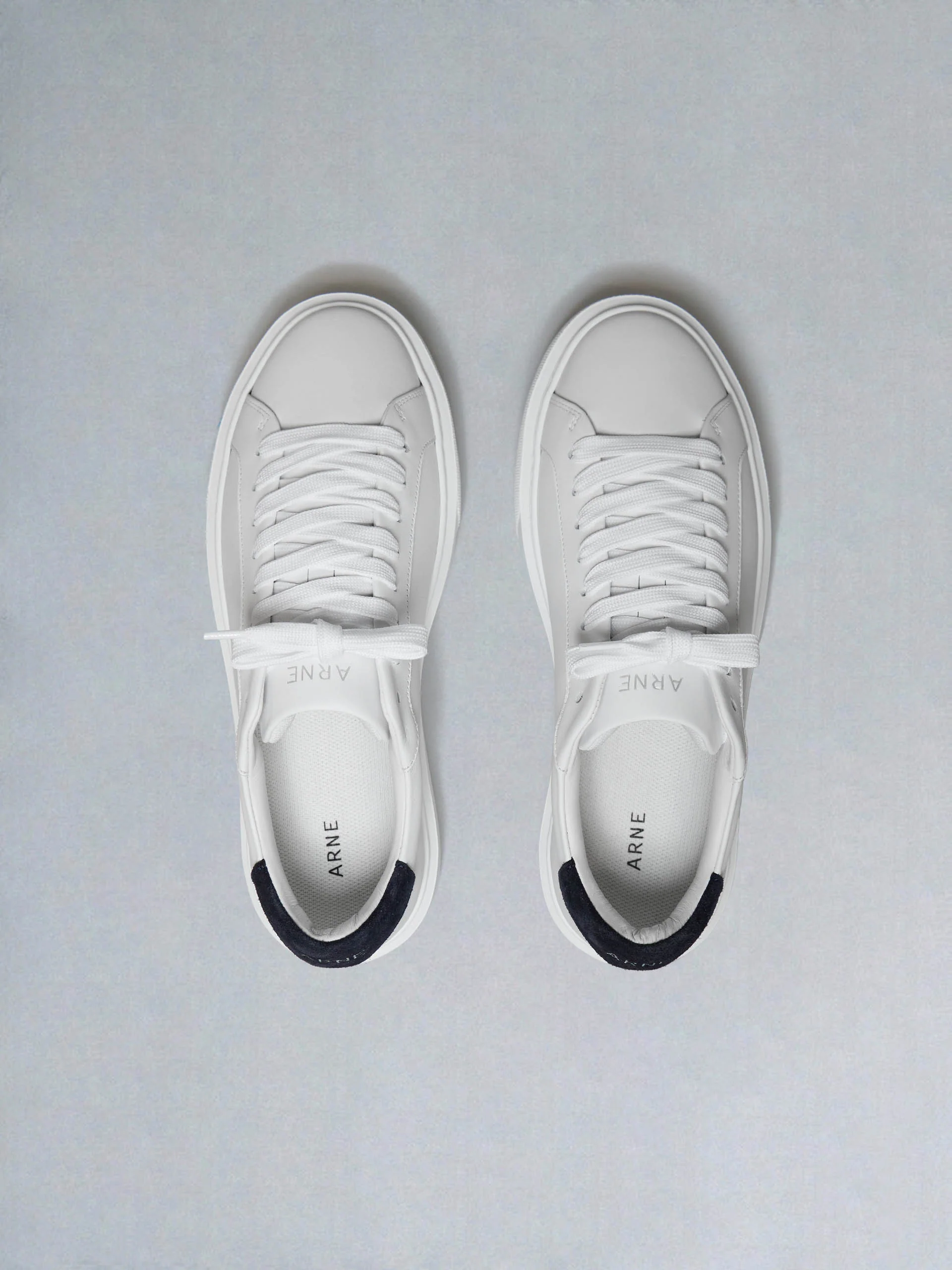 Essential Leather Trainer in White Navy - Image 5
