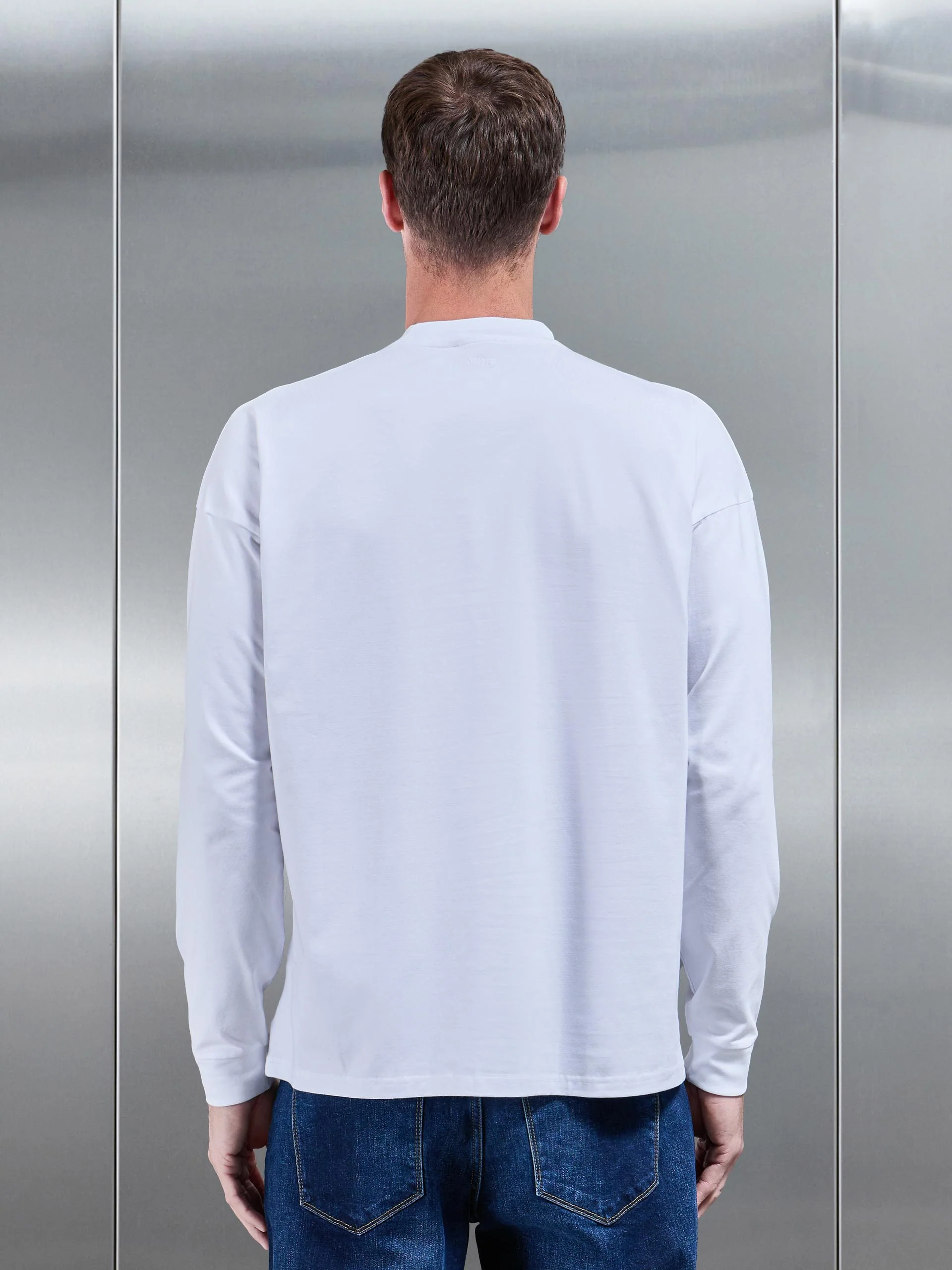 Essential Long Sleeve Relaxed Fit Stretch T-Shirt in White - Image 4