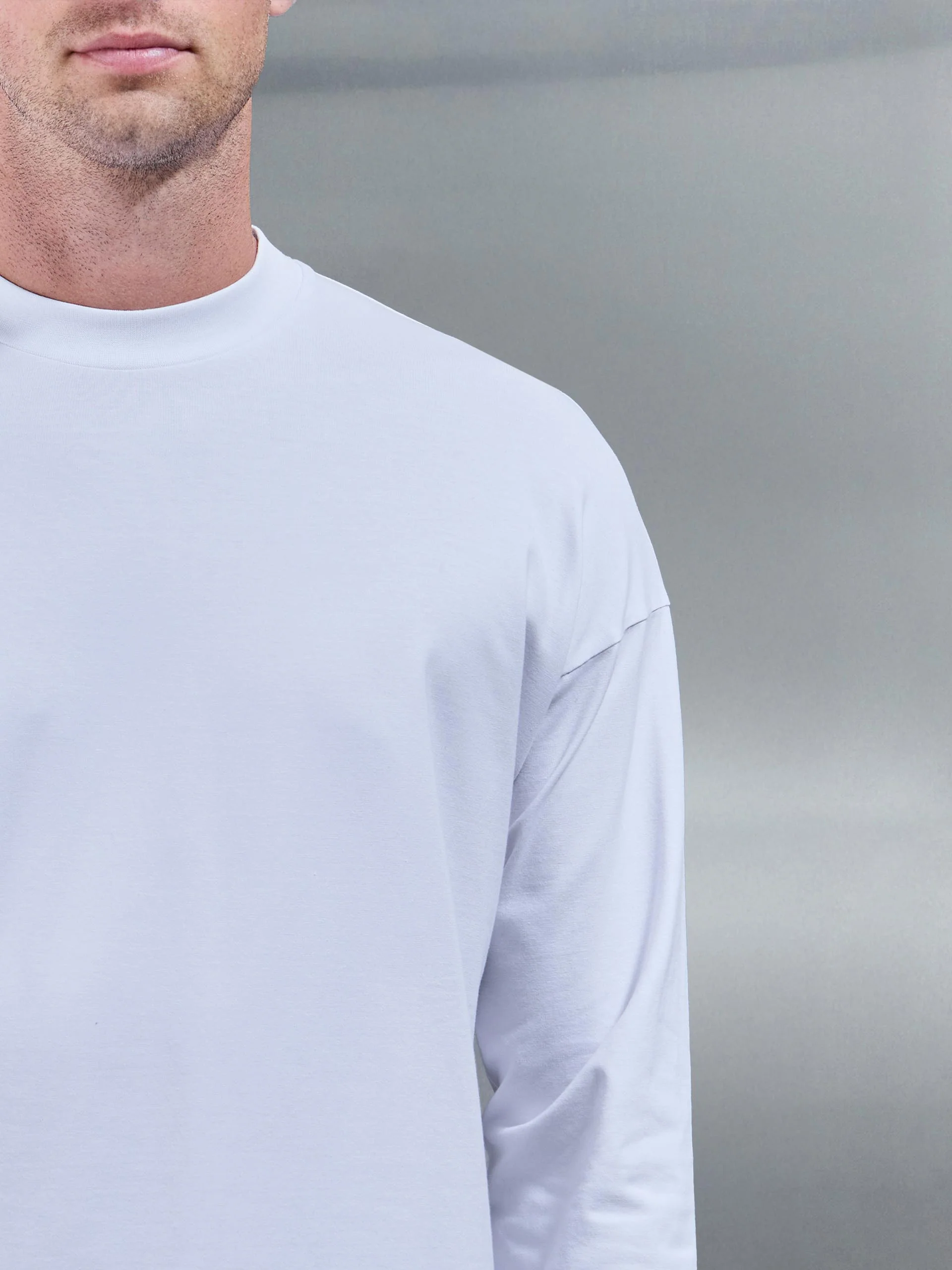 Essential Long Sleeve Relaxed Fit Stretch T-Shirt in White - Image 5