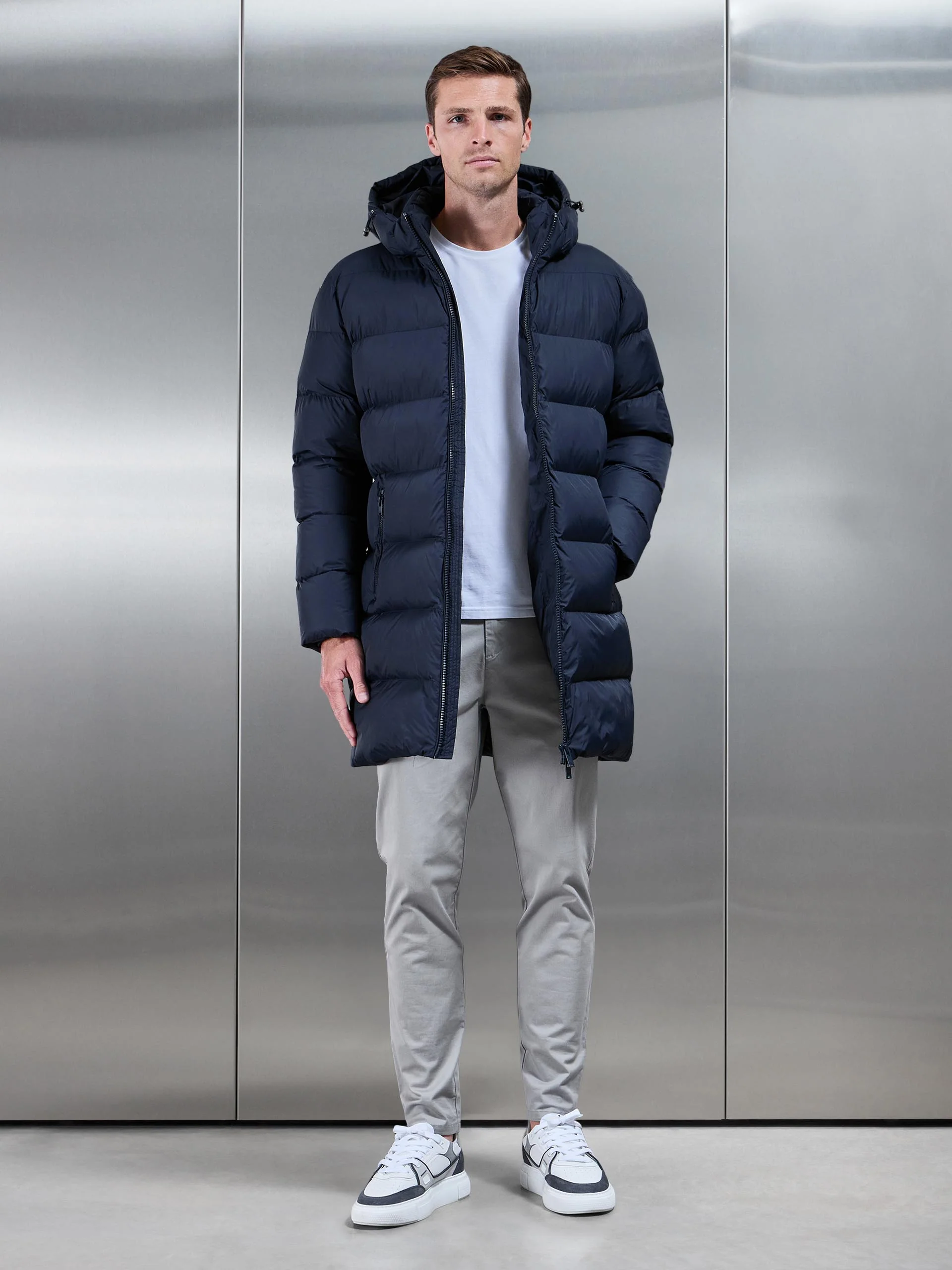 Essential Mid Length Puffer Jacket in Navy - Image 6