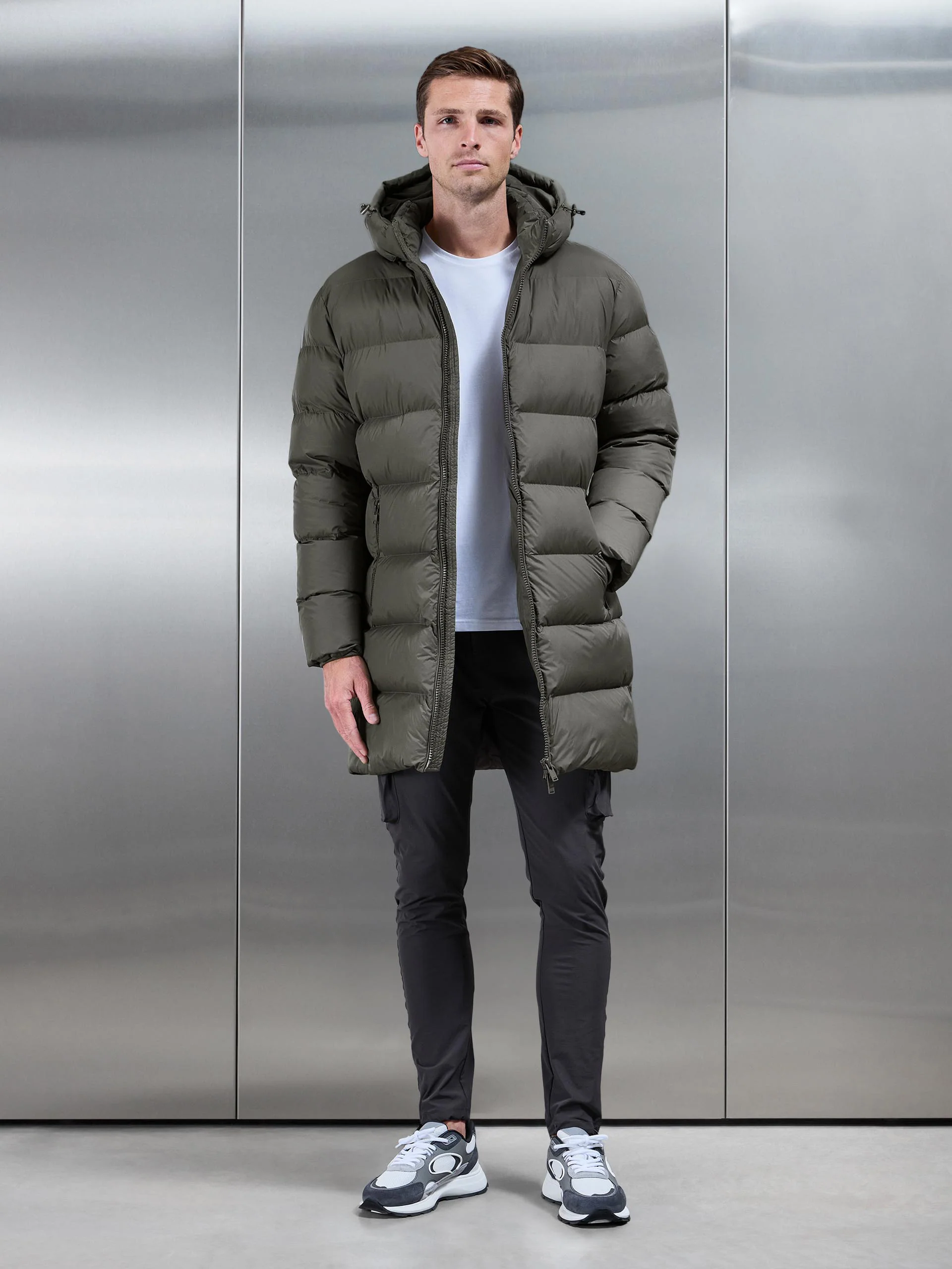 Essential Mid Length Puffer Jacket in Olive - Image 3
