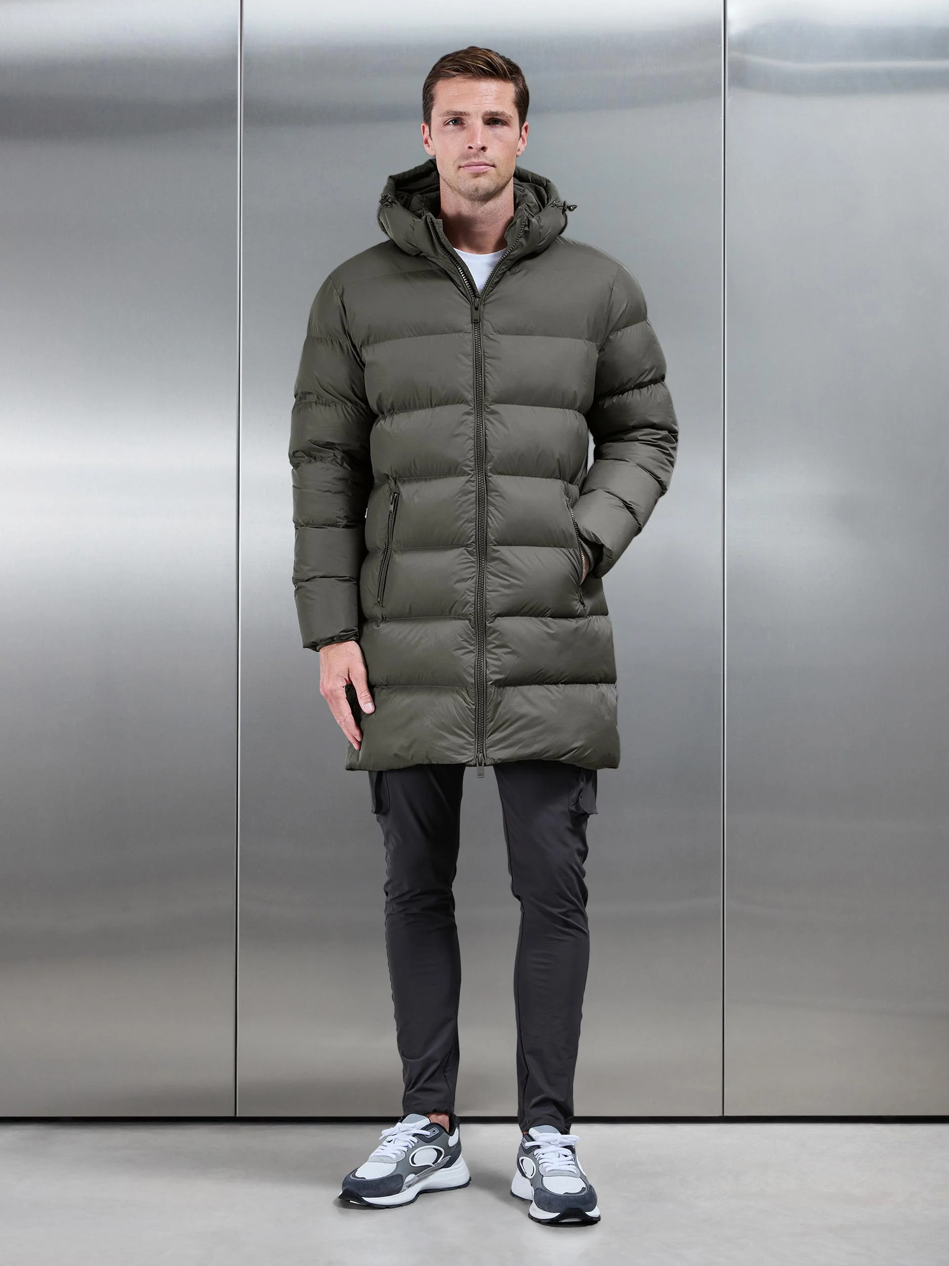 Essential Mid Length Puffer Jacket in Olive - Image 4