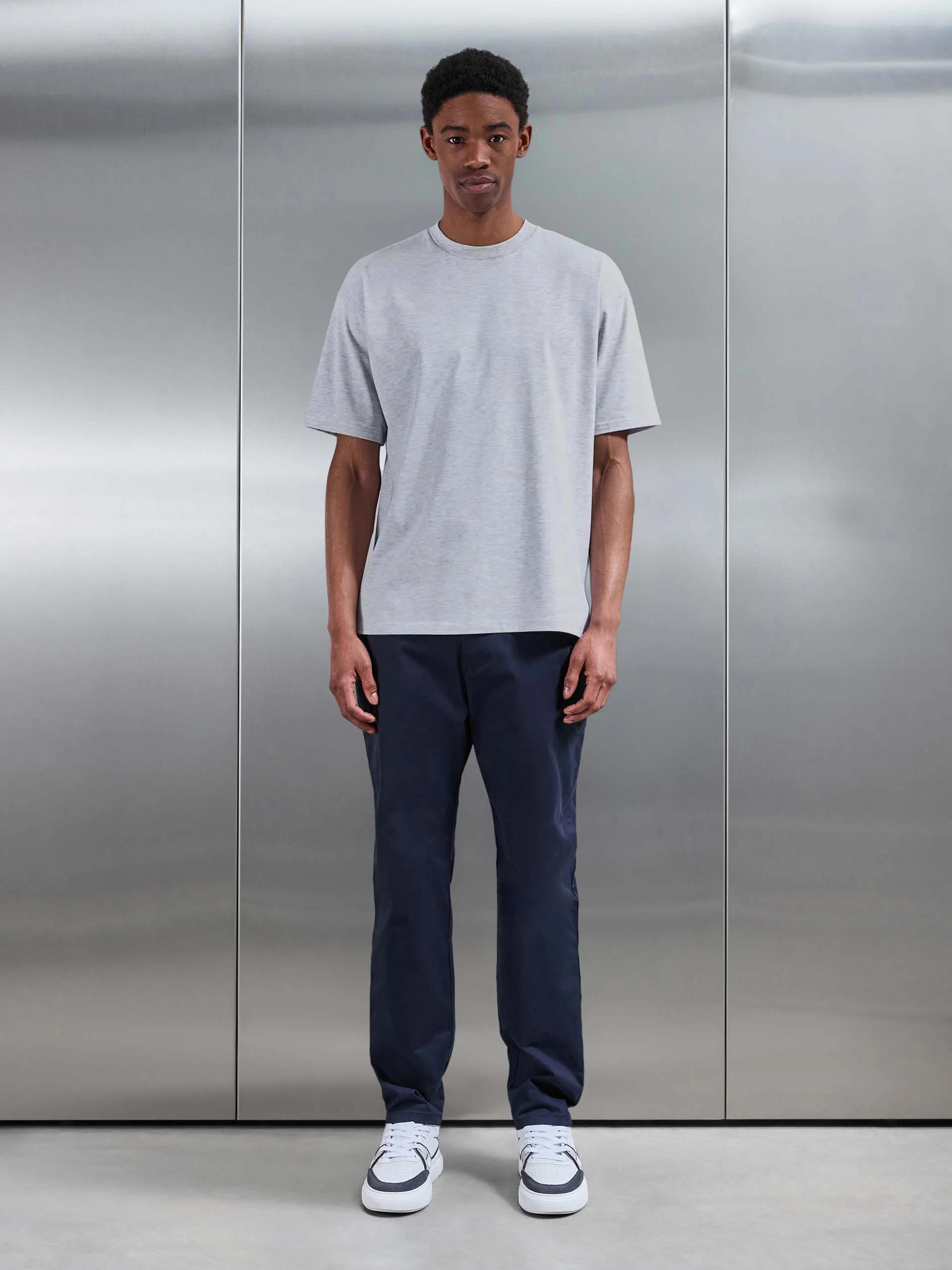 Essential Relaxed Fit Cotton T-Shirt in Marl Grey - Image 2