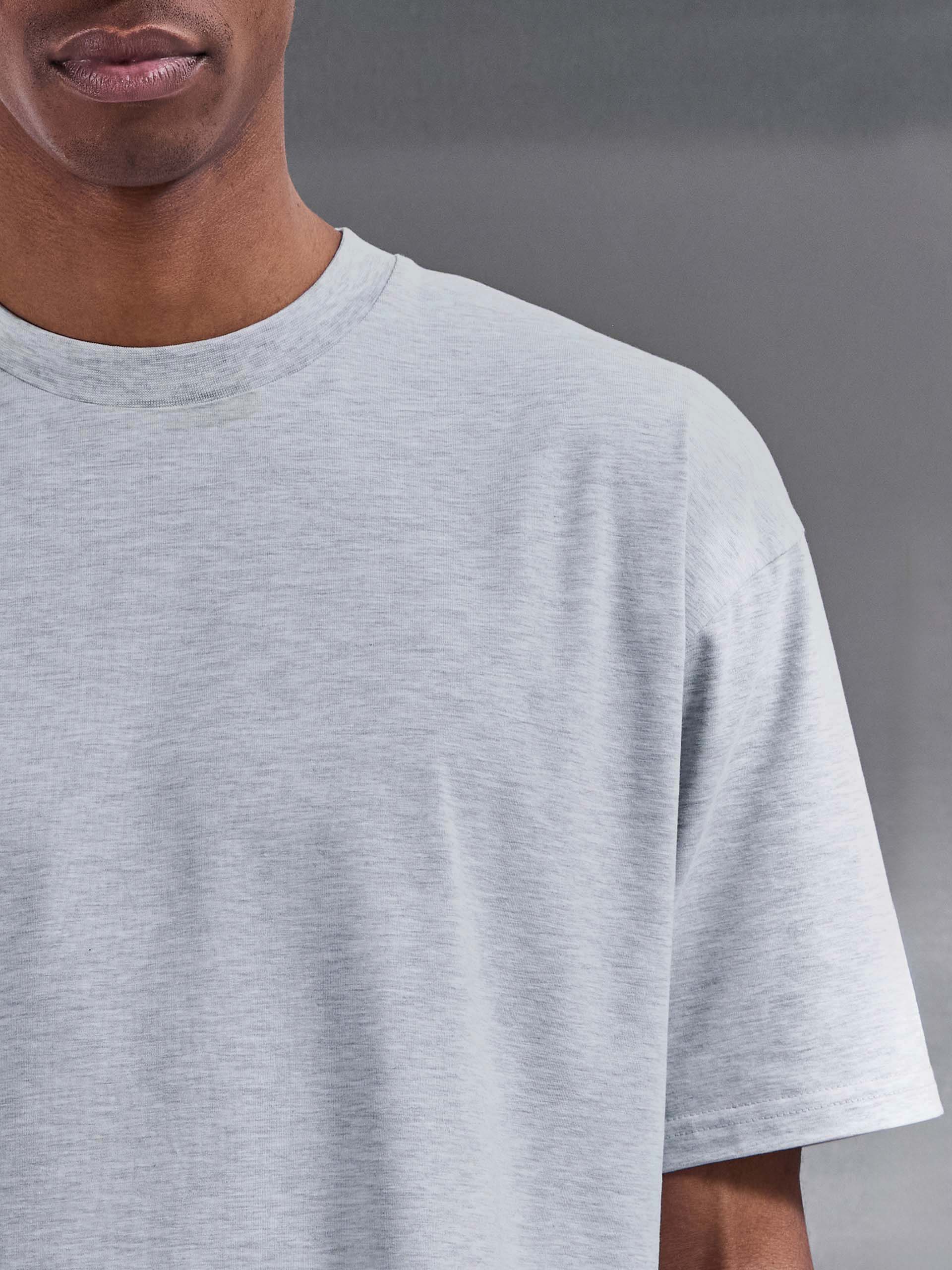 Essential Relaxed Fit Cotton T-Shirt in Marl Grey - Image 3