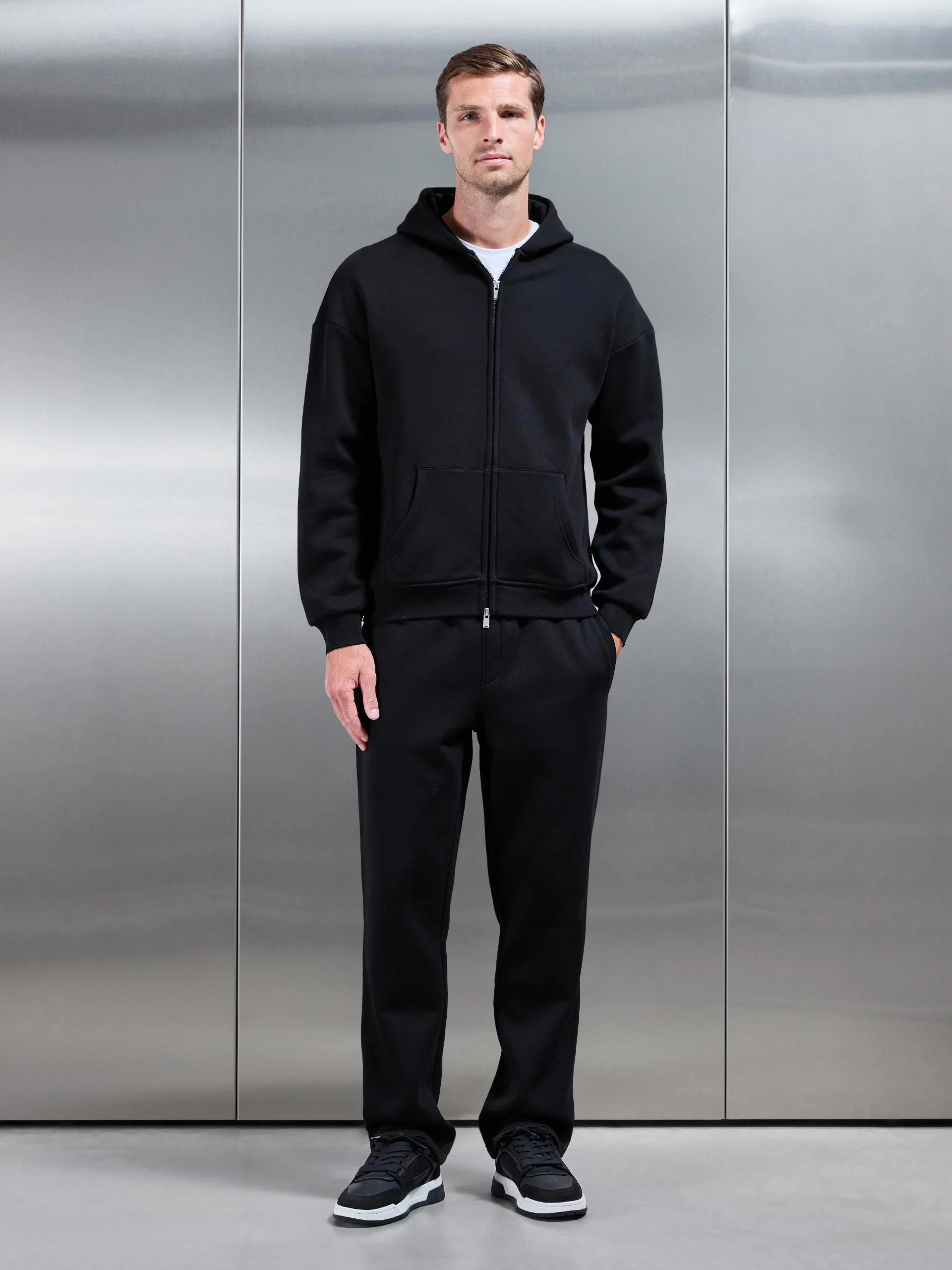 Essential Relaxed Fit Zip Through Hoodie in Black - Image 2