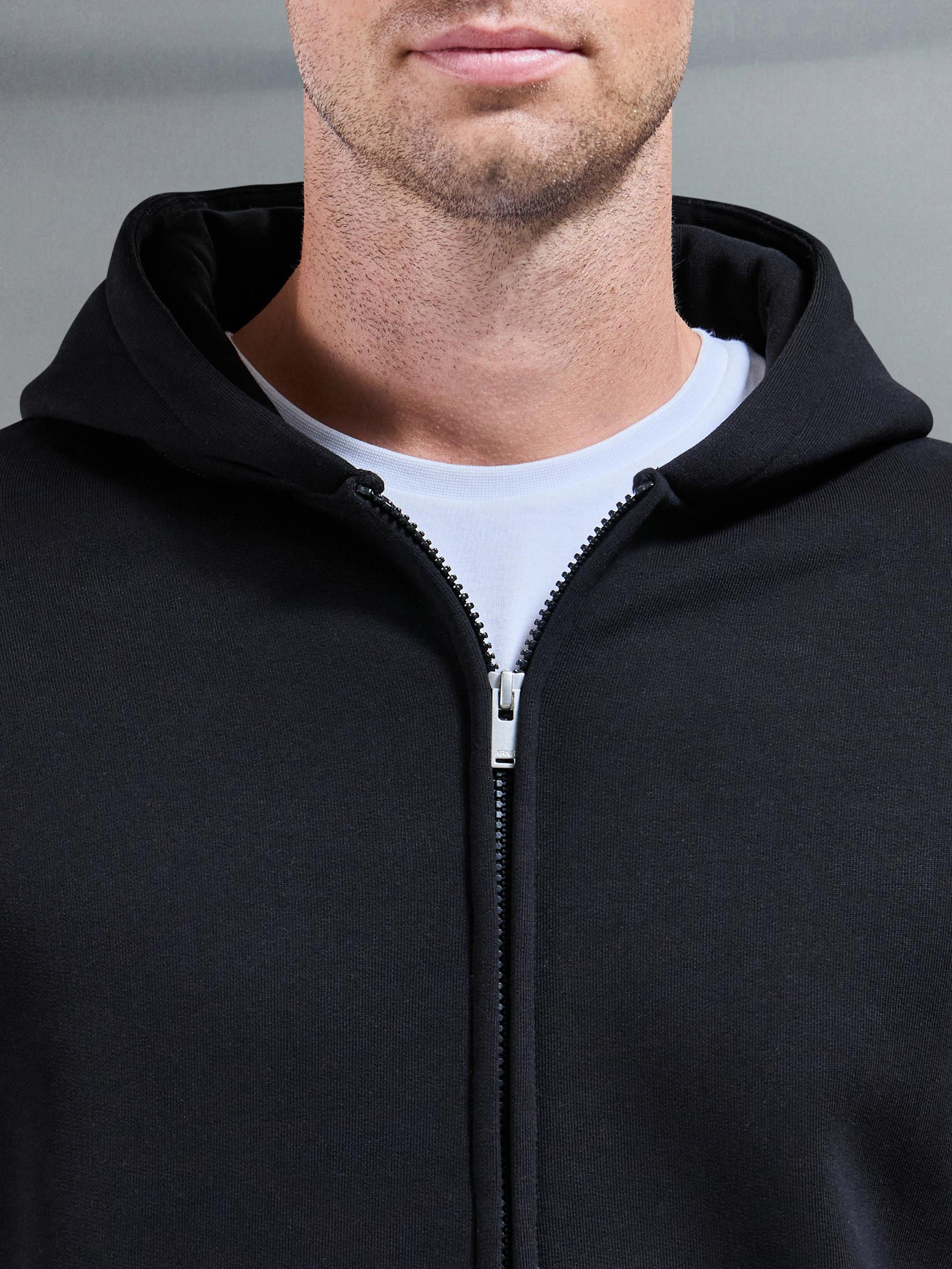 Essential Relaxed Fit Zip Through Hoodie in Black - Image 3