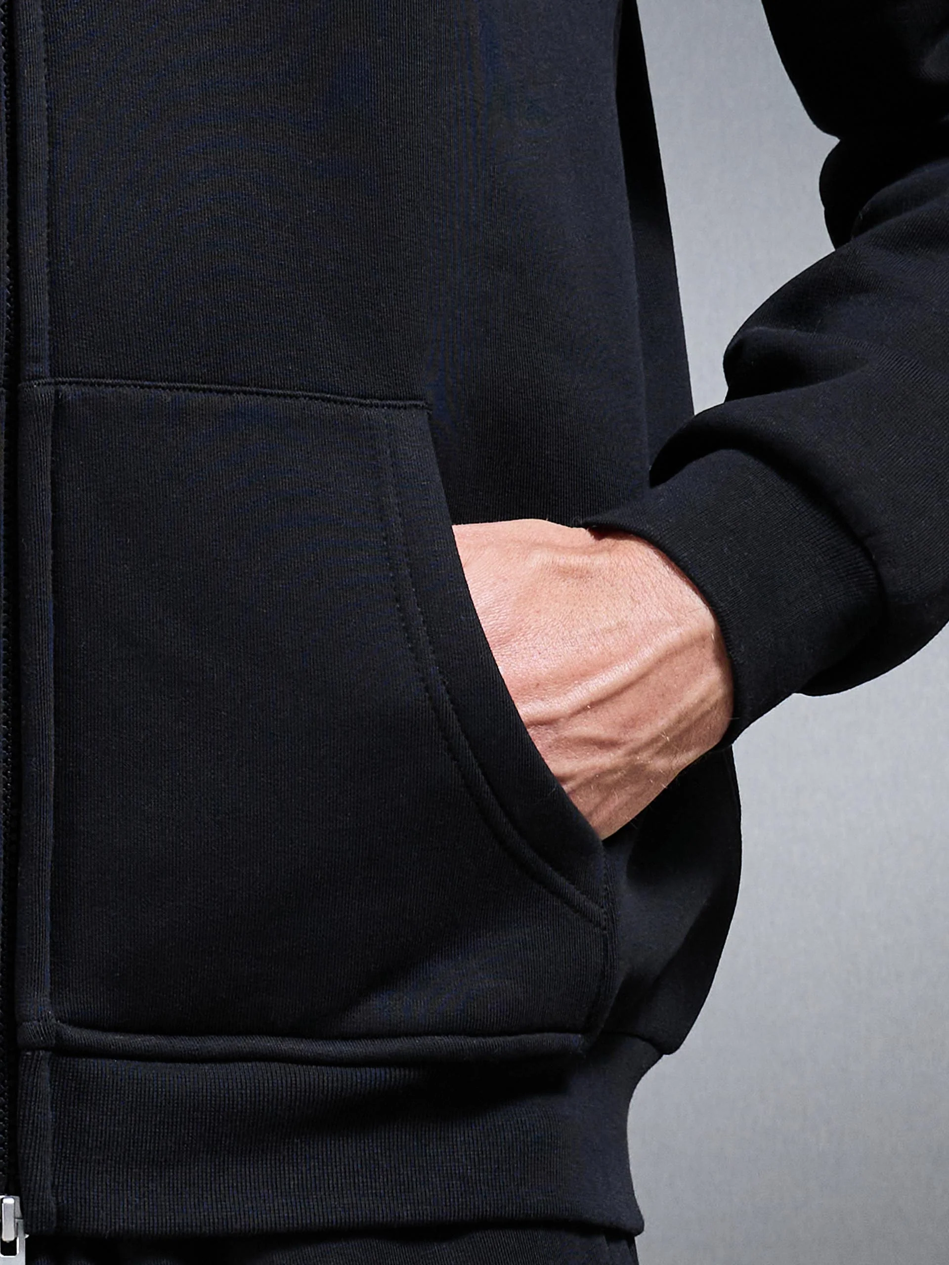 Essential Relaxed Fit Zip Through Hoodie in Black - Image 4