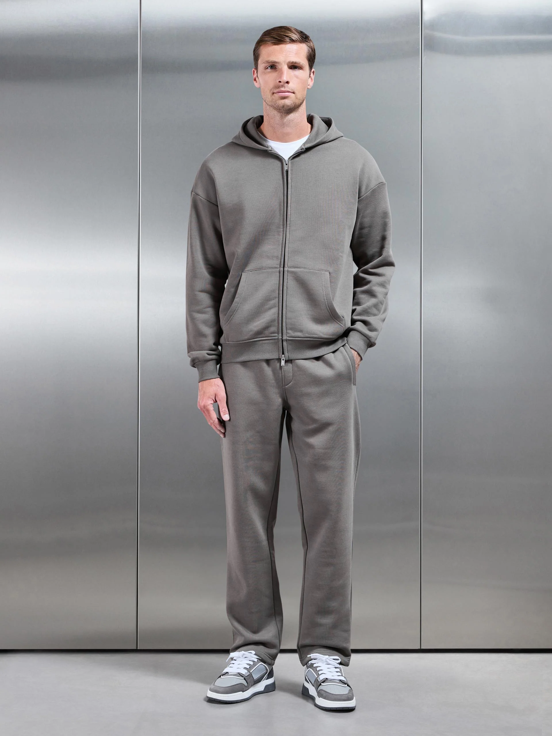 Essential Relaxed Fit Zip Through Hoodie in Grey - Image 2