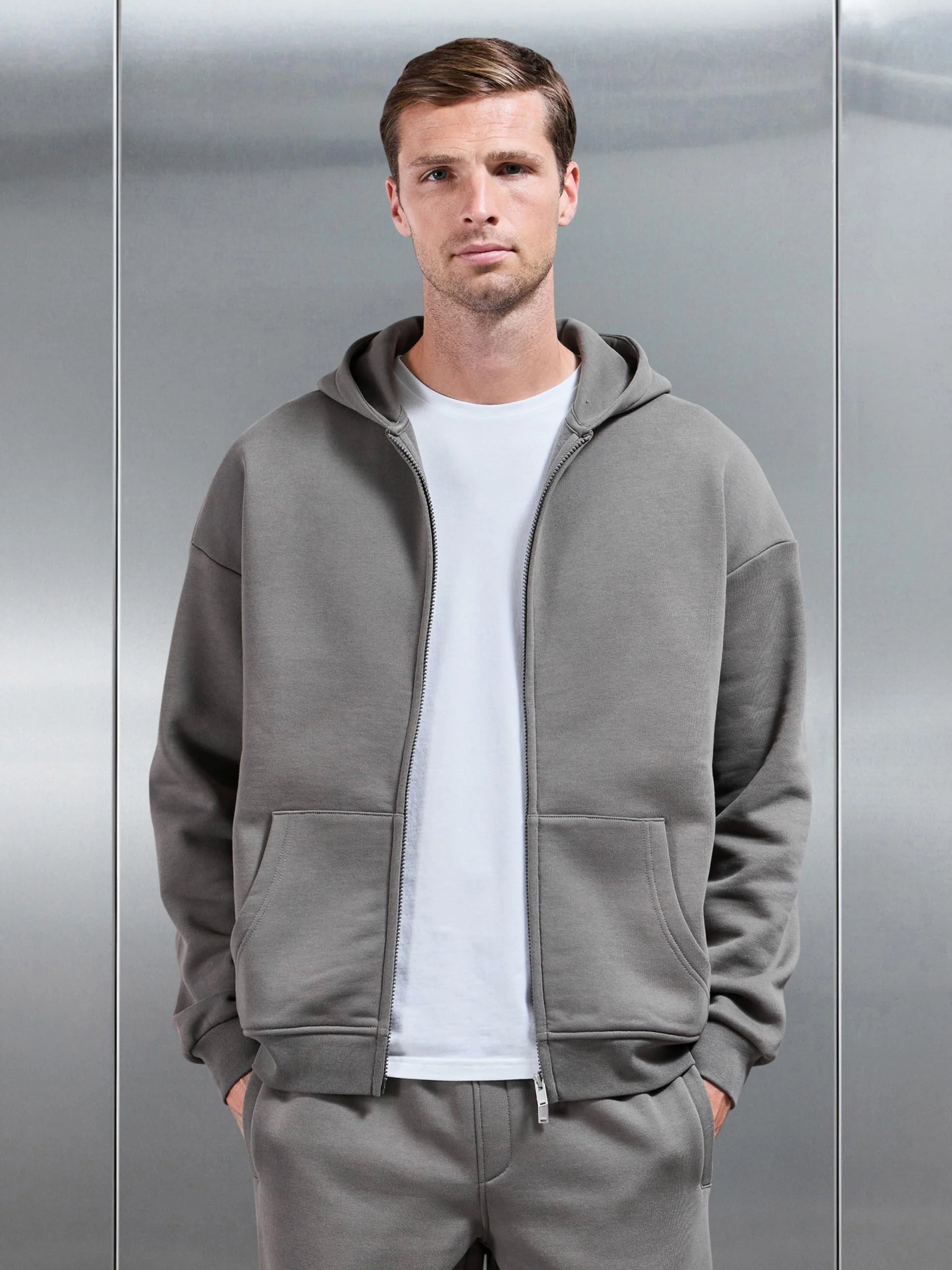 Essential Relaxed Fit Zip Through Hoodie in Grey - Image 6