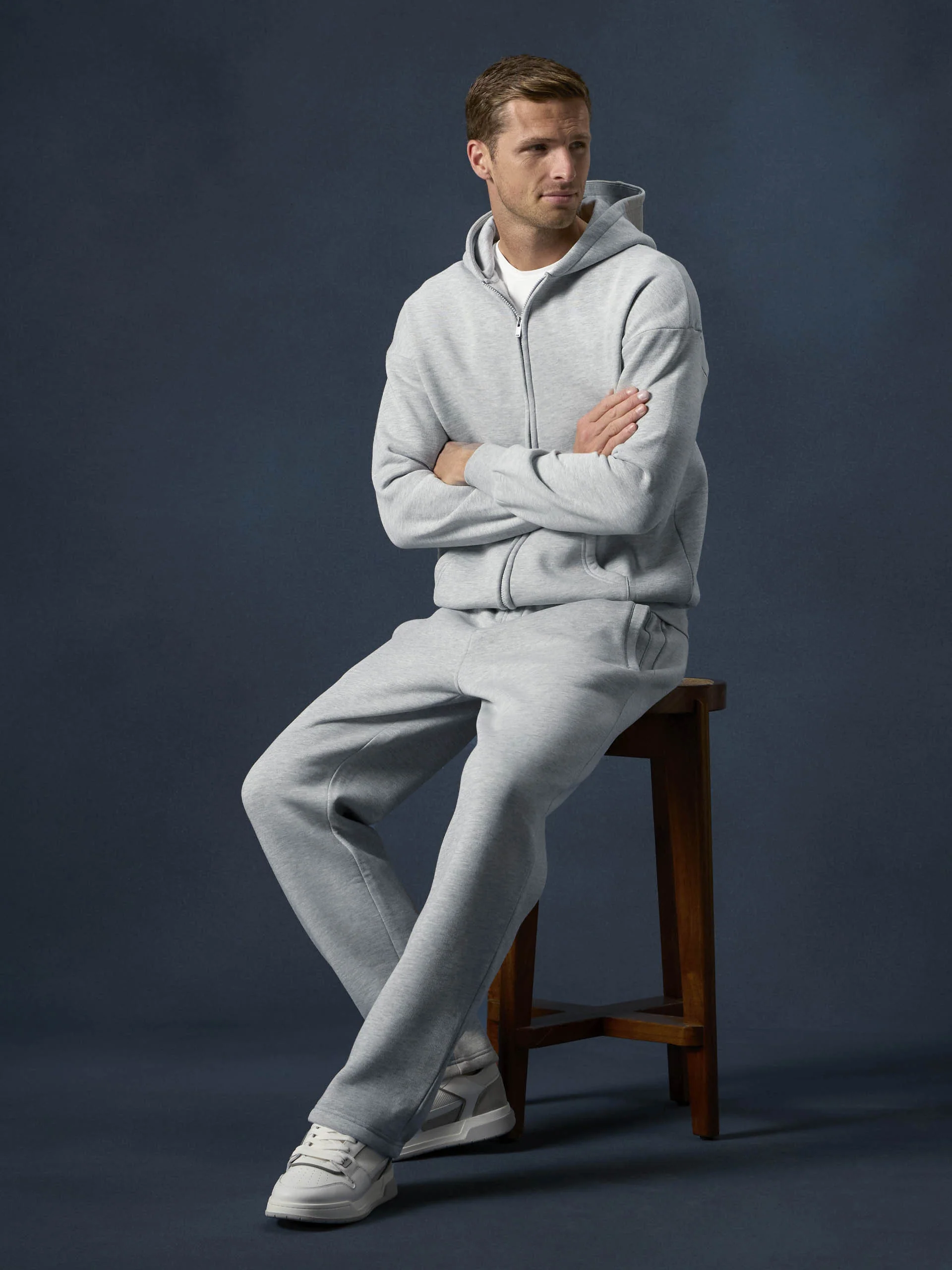Essential Relaxed Fit Zip Through Hoodie in Marl Grey - Image 2