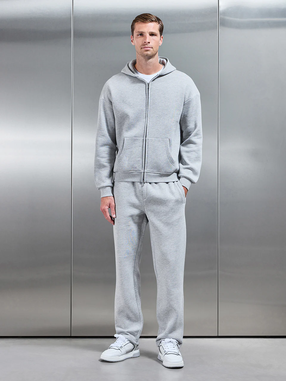 Essential Relaxed Fit Zip Through Hoodie in Marl Grey - Image 3