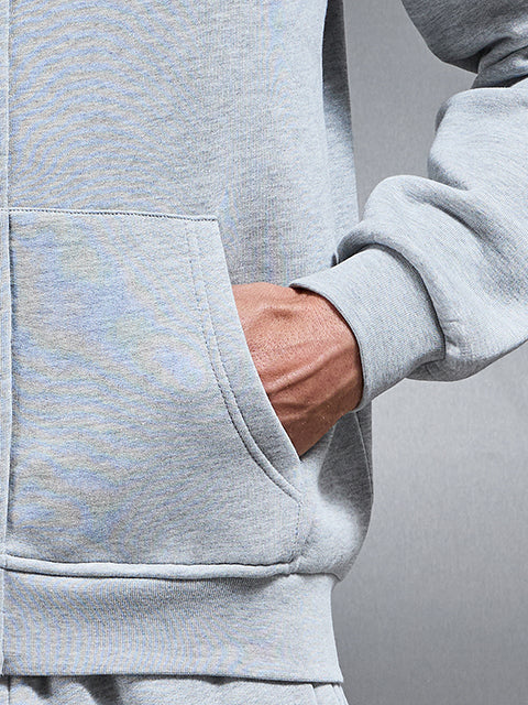 Essential Relaxed Fit Zip Through Hoodie in Marl Grey - Image 4
