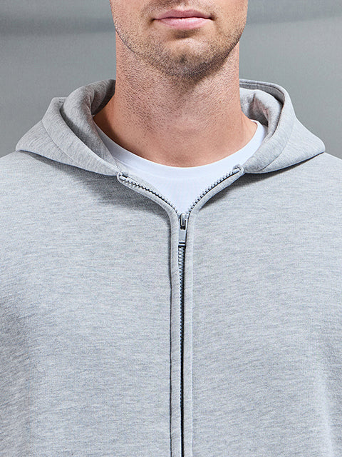 Essential Relaxed Fit Zip Through Hoodie in Marl Grey - Image 5