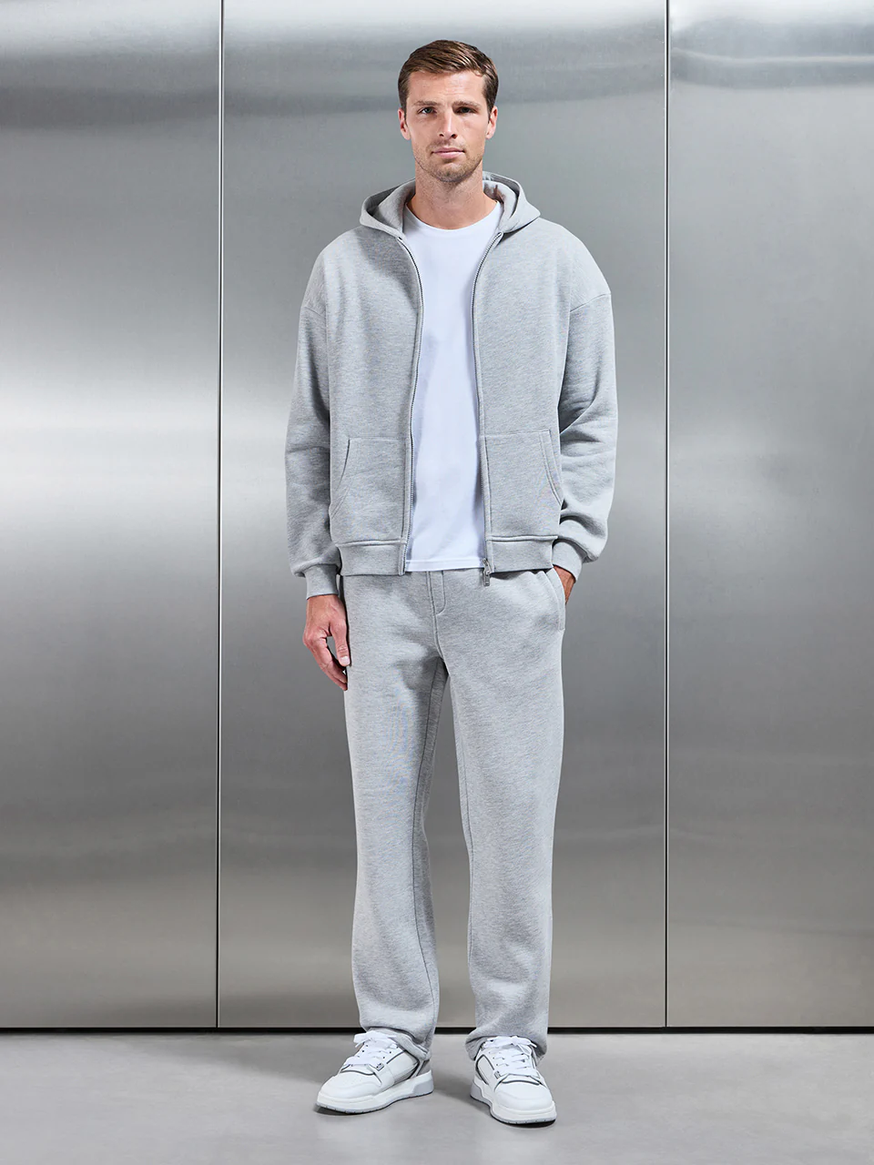 Essential Relaxed Fit Zip Through Hoodie in Marl Grey - Image 7